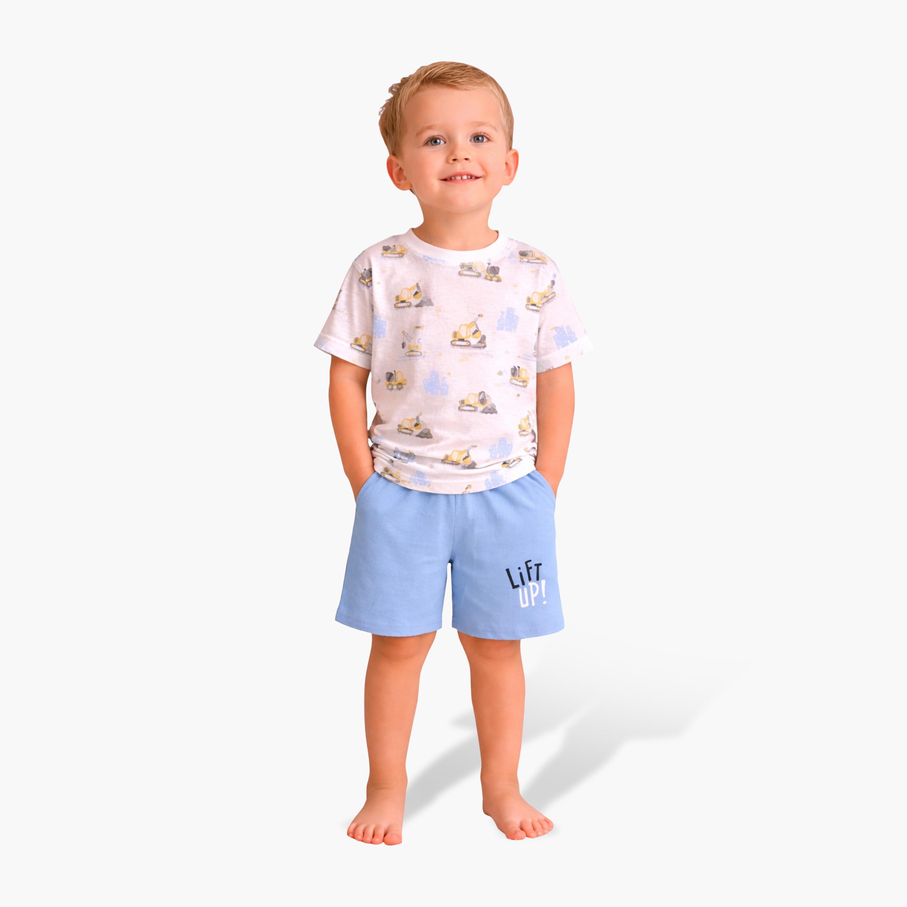 طقم تي شيرت قطني وشورت بطبعة مركبات من فيكتور آند جين-boys-clothing-setsandcoords-image-1
