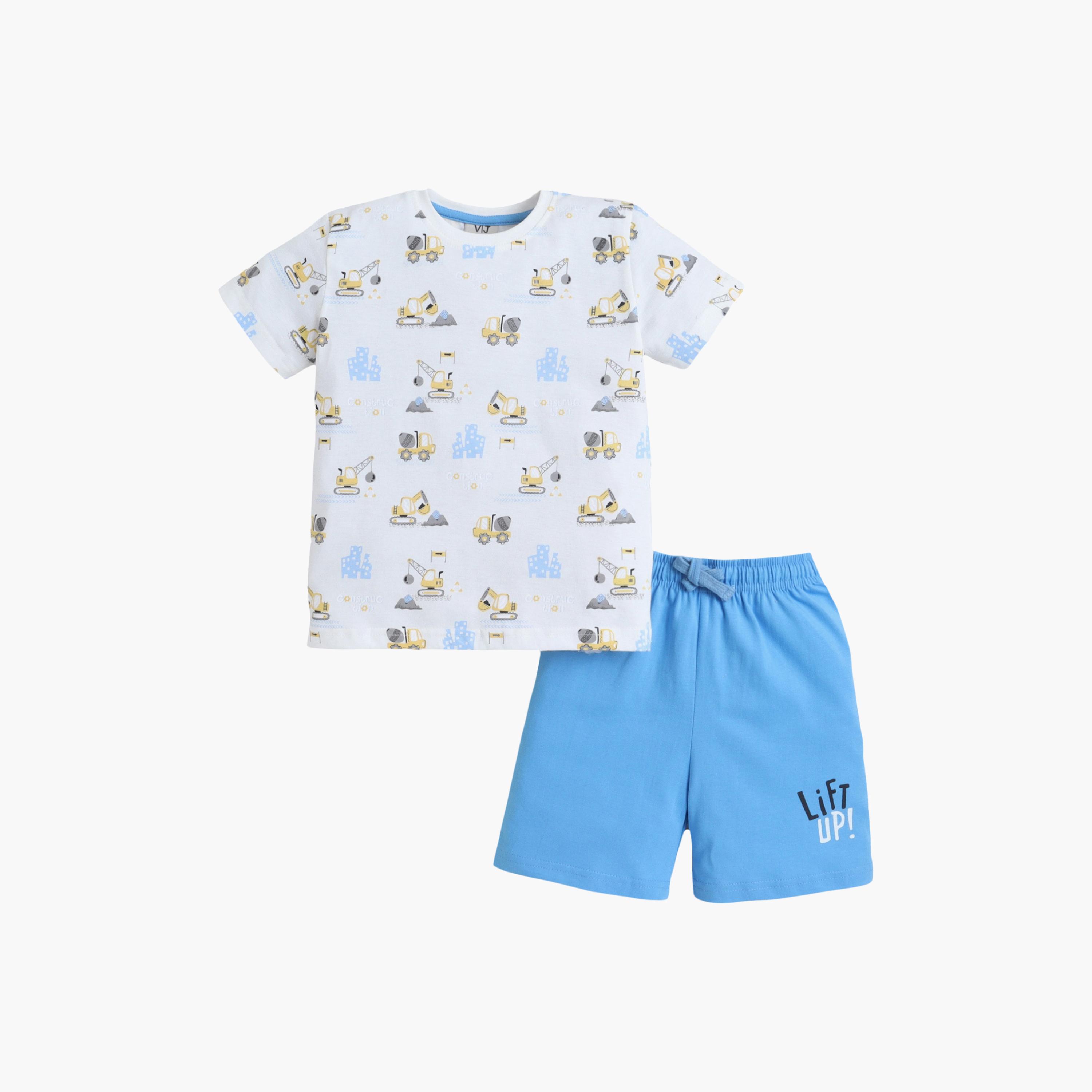 طقم تي شيرت قطني وشورت بطبعة مركبات من فيكتور آند جين-boys-clothing-setsandcoords-image-2
