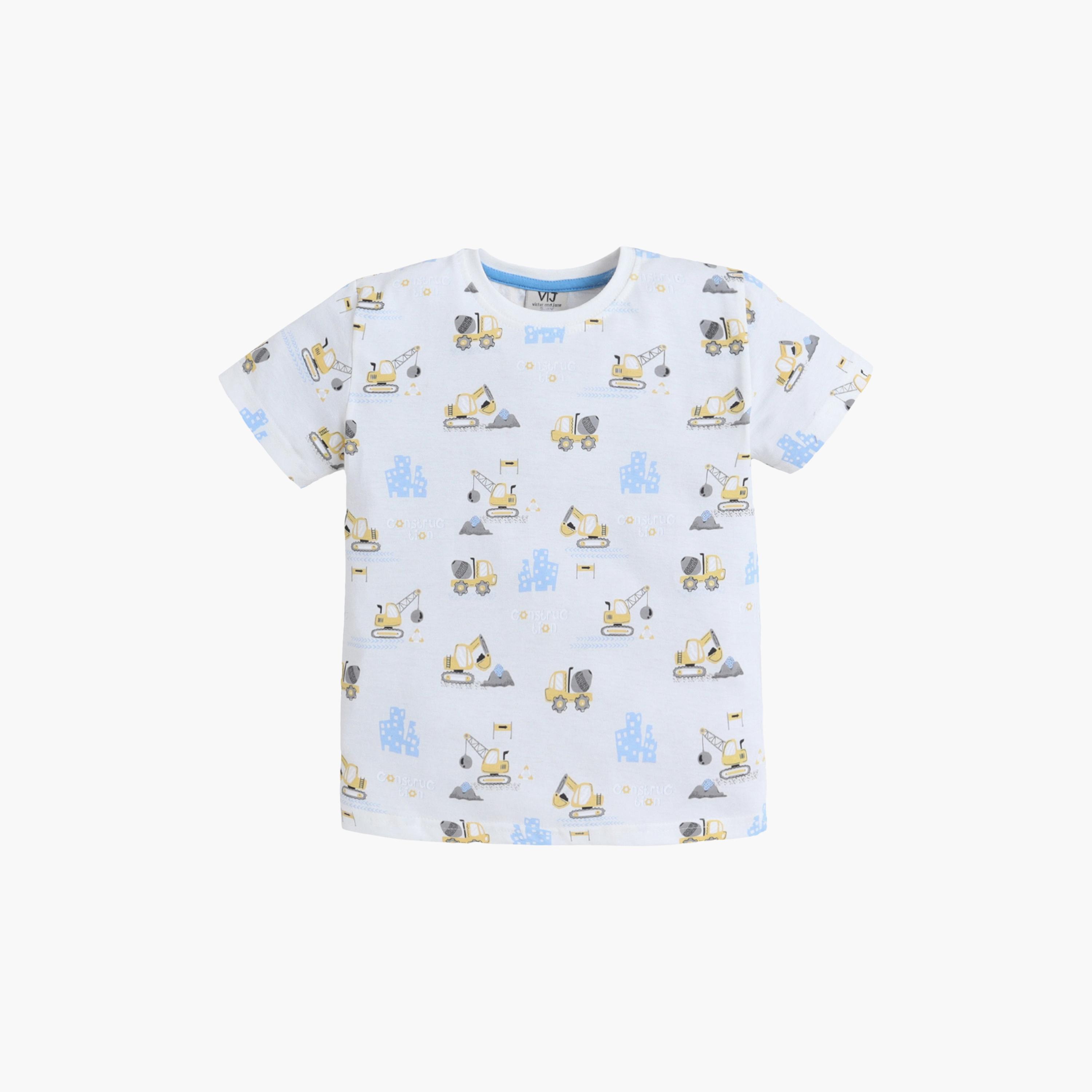 طقم تي شيرت قطني وشورت بطبعة مركبات من فيكتور آند جين-boys-clothing-setsandcoords-image-3