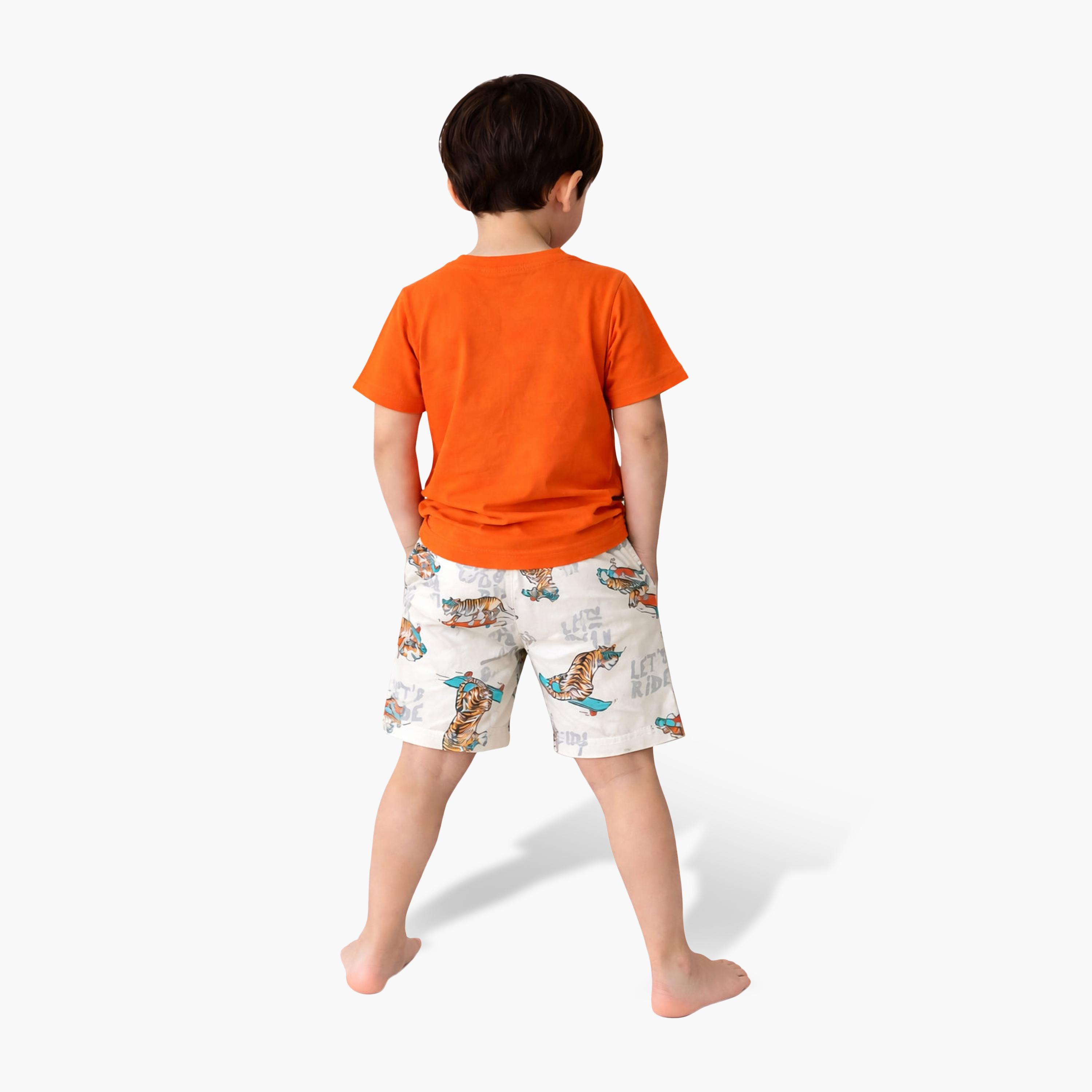 Victor and Jane Cotton Half Sleeves Tiger Printed T-Shirt & Shorts Set-boys-clothing-setsandcoords-image-2