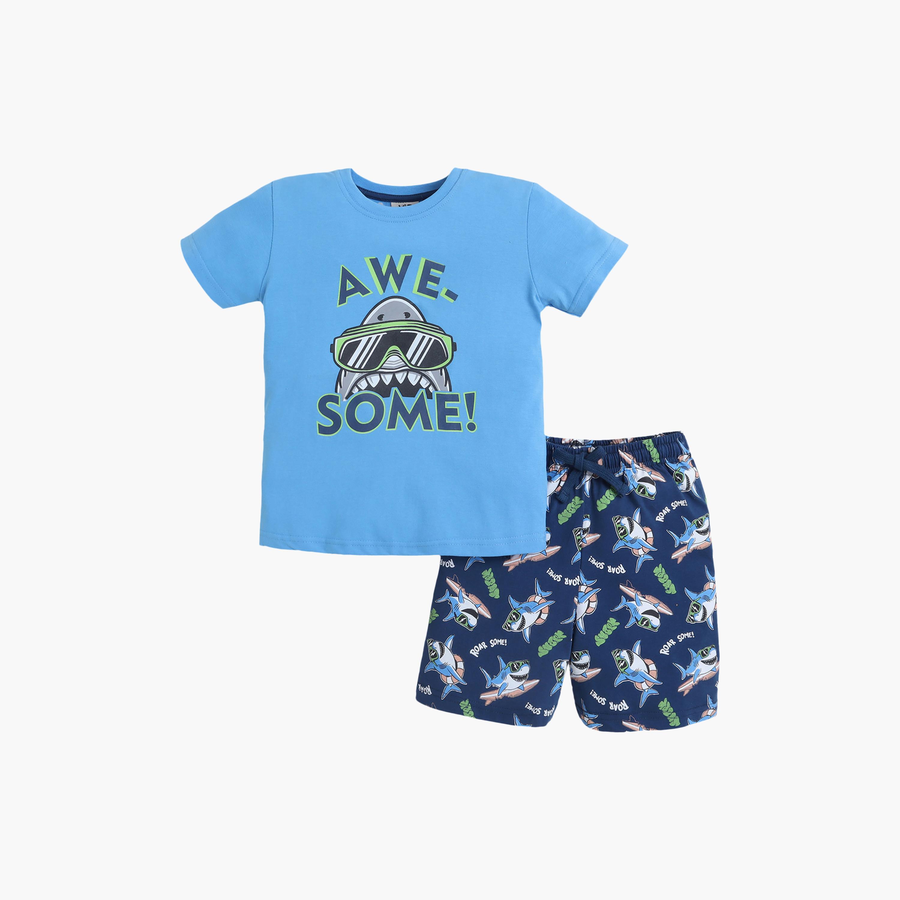 Victor and Jane Awesome Printed Cotton T-Shirt & Shorts Set-boys-clothing-setsandcoords-image-2