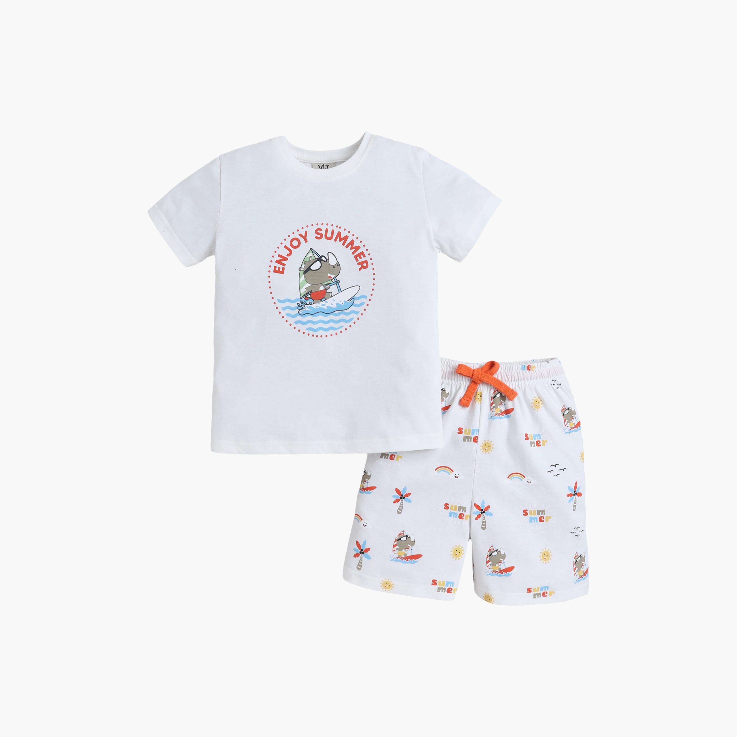 Victor and Jane Enjoy Summer Printed Cotton T-Shirt & Shorts Set-boys-clothing-setsandcoords-image-1