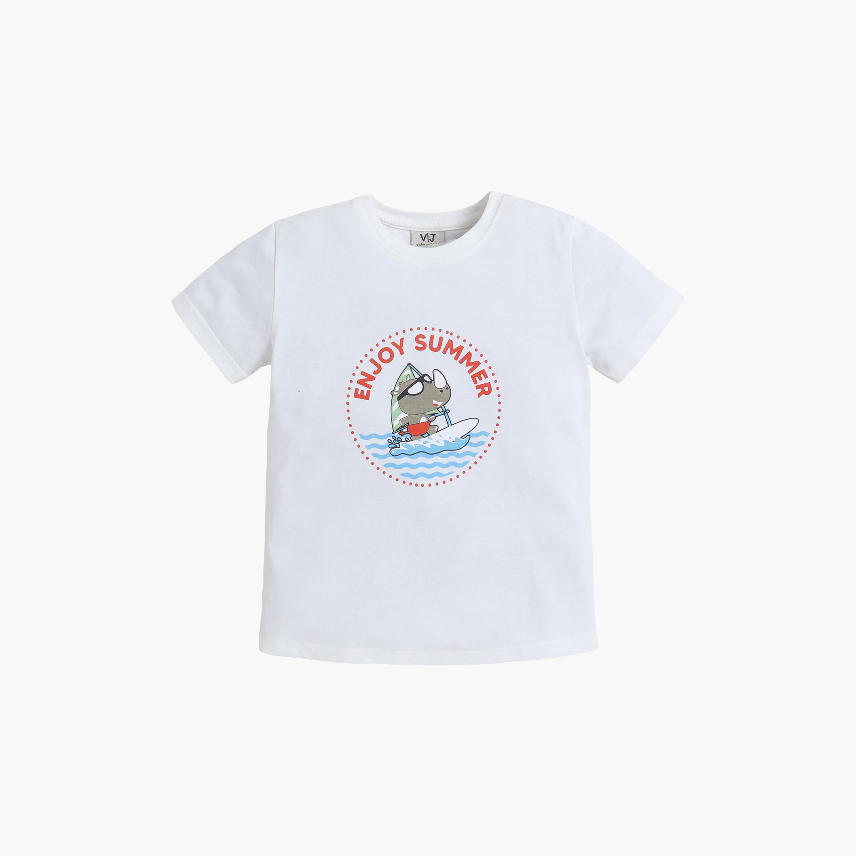 Victor and Jane Enjoy Summer Printed Cotton T-Shirt & Shorts Set-boys-clothing-setsandcoords-image-2