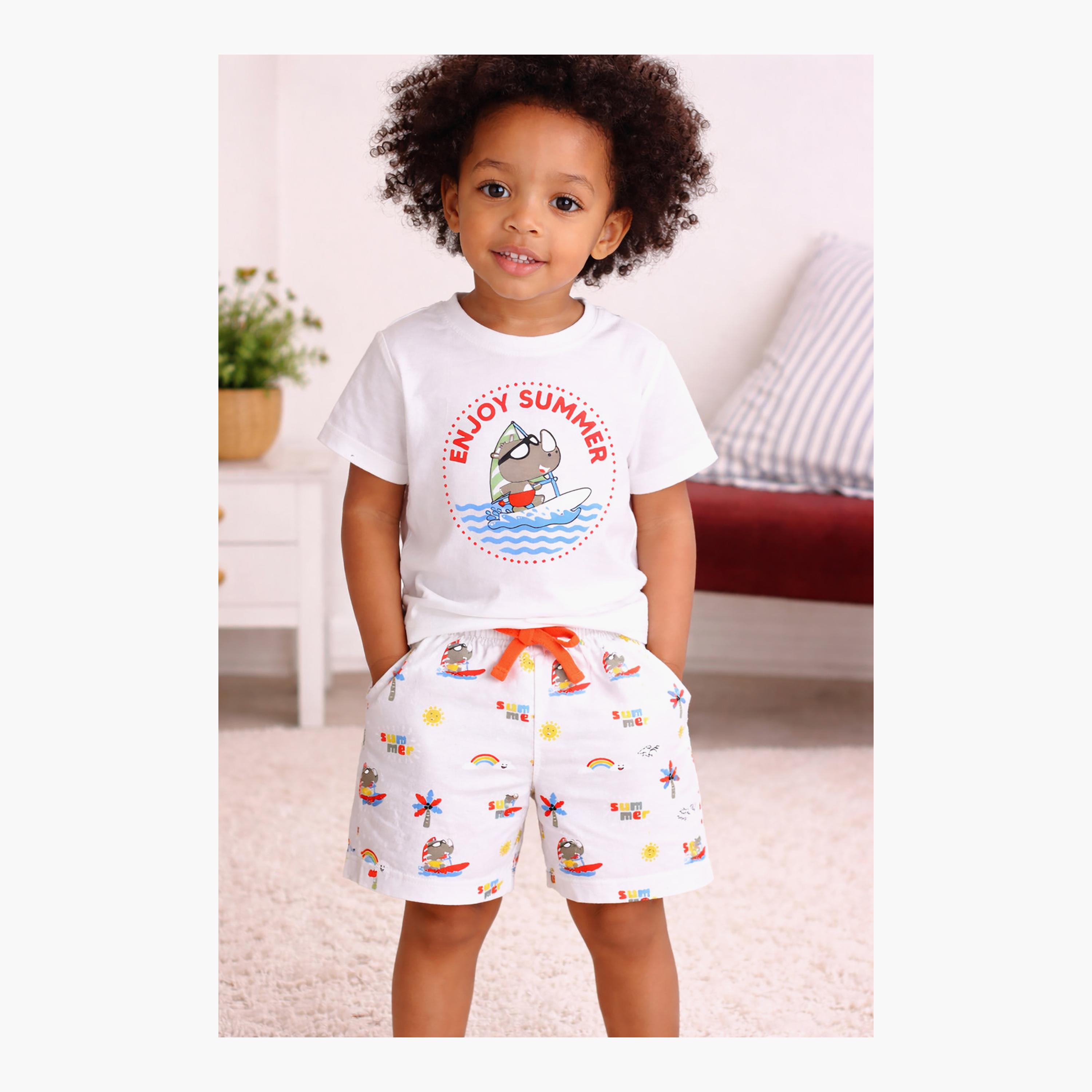 Victor and Jane Enjoy Summer Printed Cotton T-Shirt & Shorts Set-boys-clothing-setsandcoords-image-4