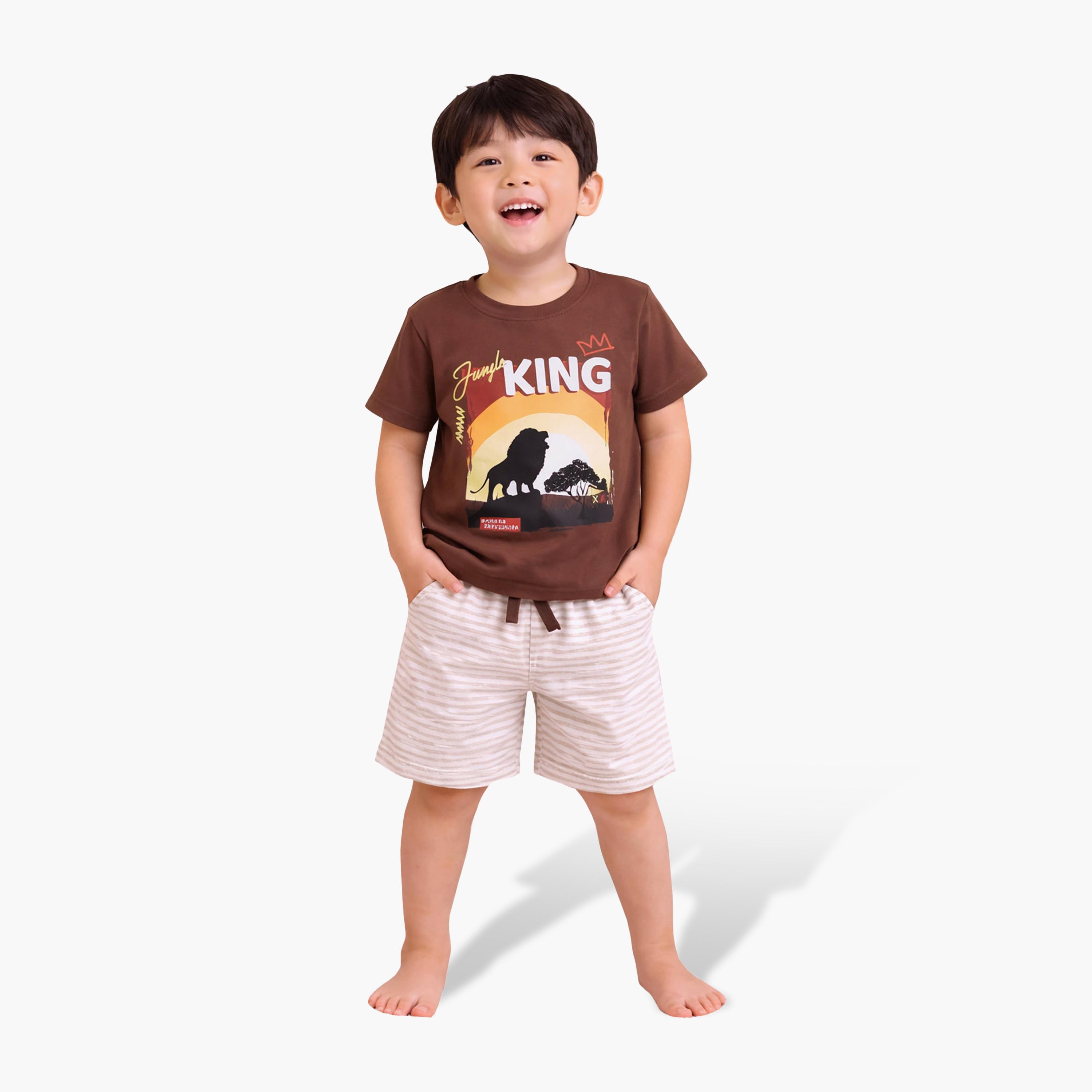 Victor and Jane King Graphic Cotton T-Shirt & Shorts Set-baby-boys-clothing-setsandcoords-image-1