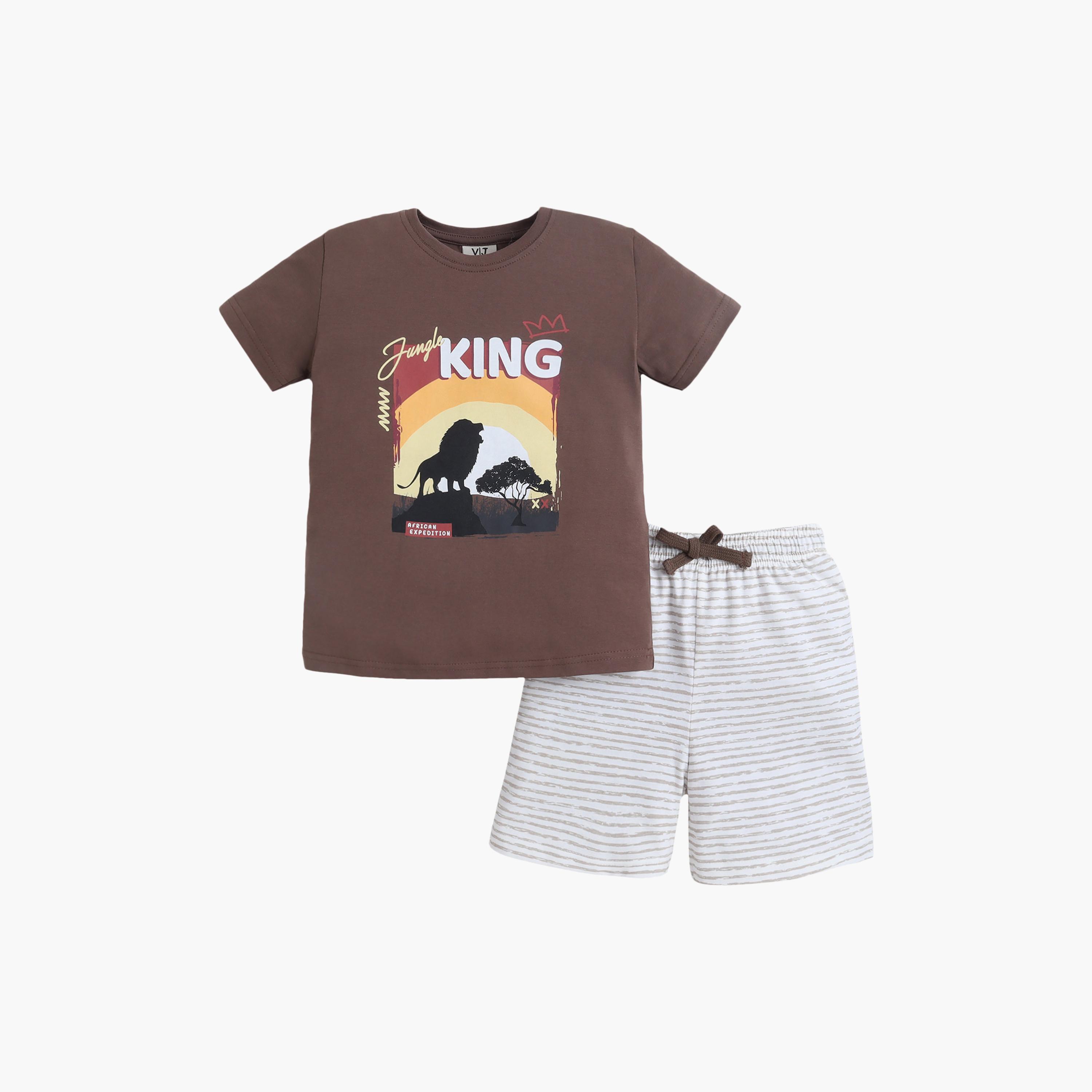 Victor and Jane King Graphic Cotton T-Shirt & Shorts Set-baby-boys-clothing-setsandcoords-image-2