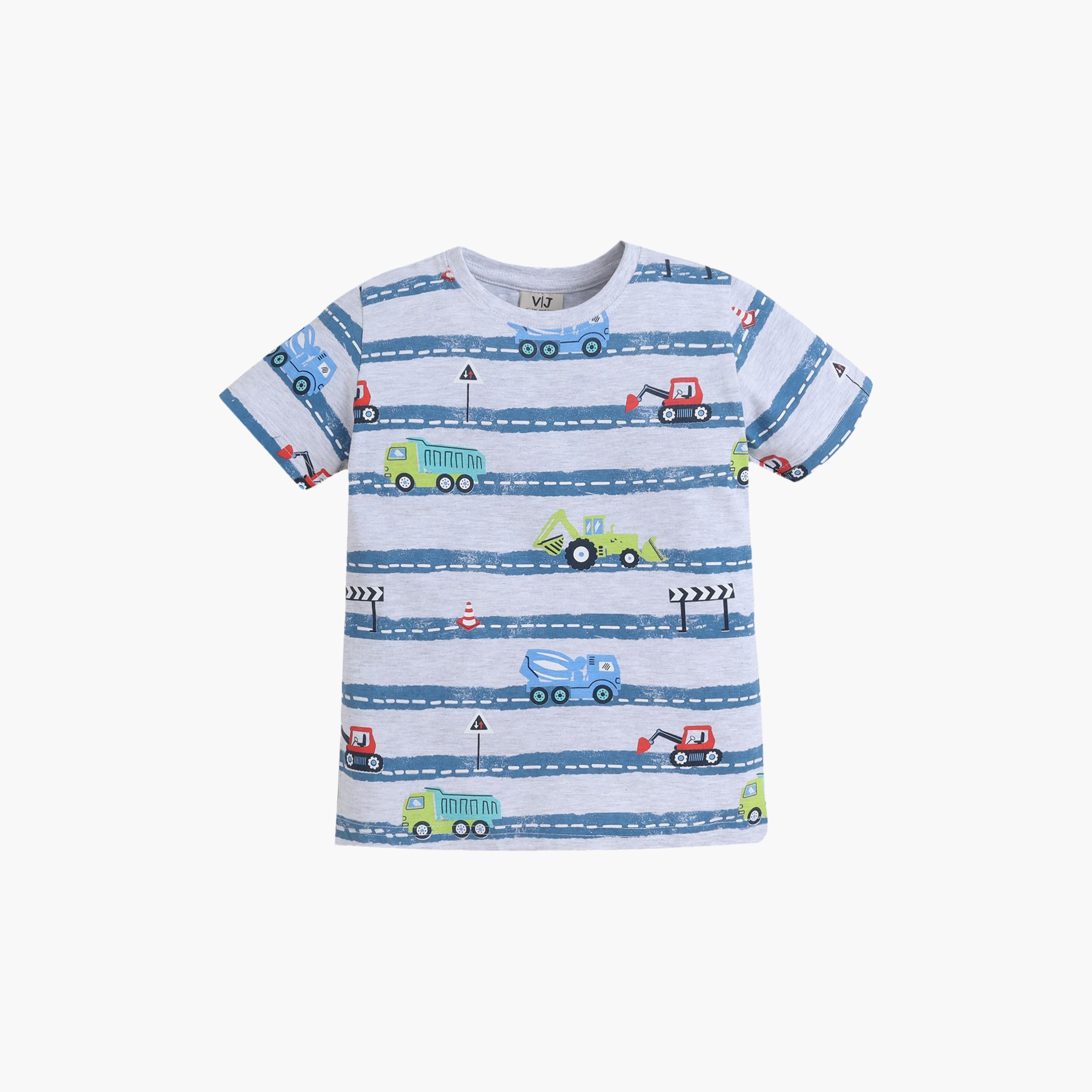 Victor and Jane Vehicle Stripe Printed Cotton T-Shirt & Shorts Set-boys-clothing-setsandcoords-image-3