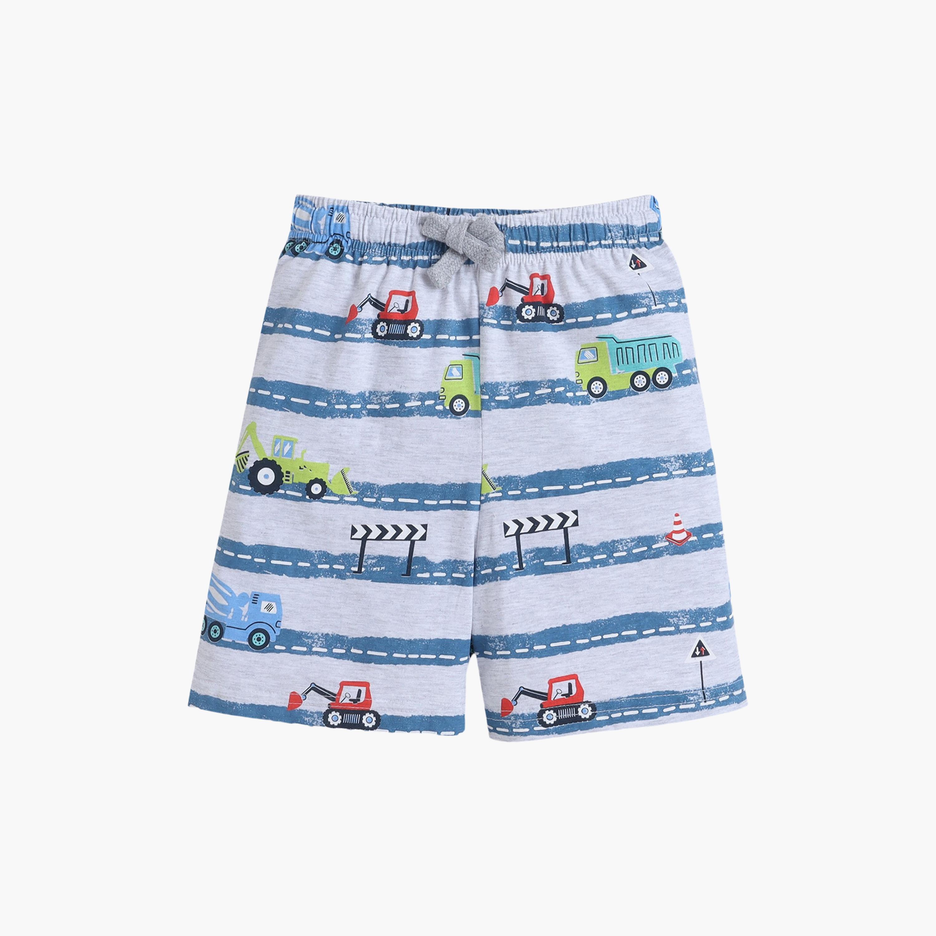 Victor and Jane Vehicle Stripe Printed Cotton T-Shirt & Shorts Set-boys-clothing-setsandcoords-image-4