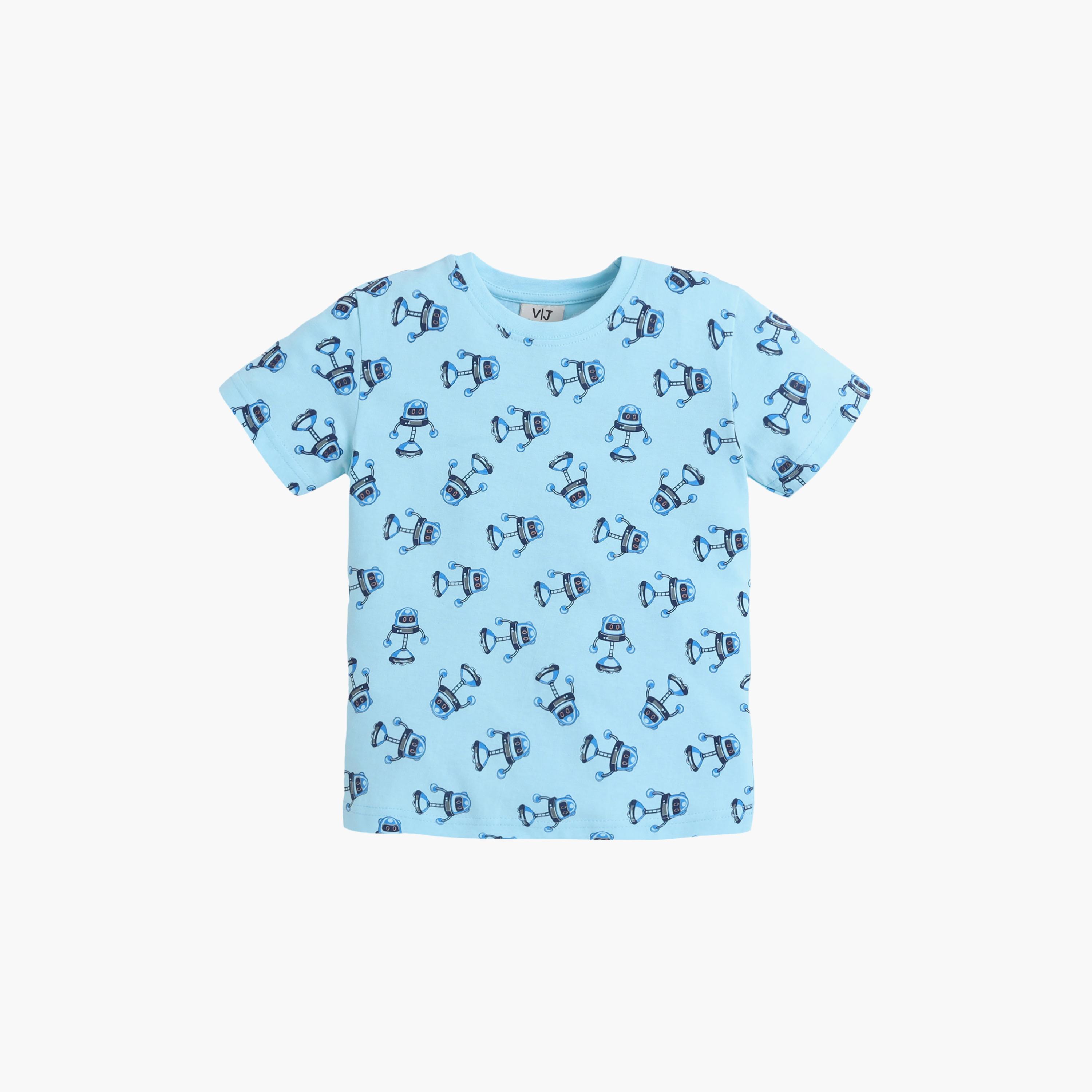 Victor and Jane Robot Printed Cotton T-Shirt & Shorts Set-baby-boys-clothing-setsandcoords-image-3