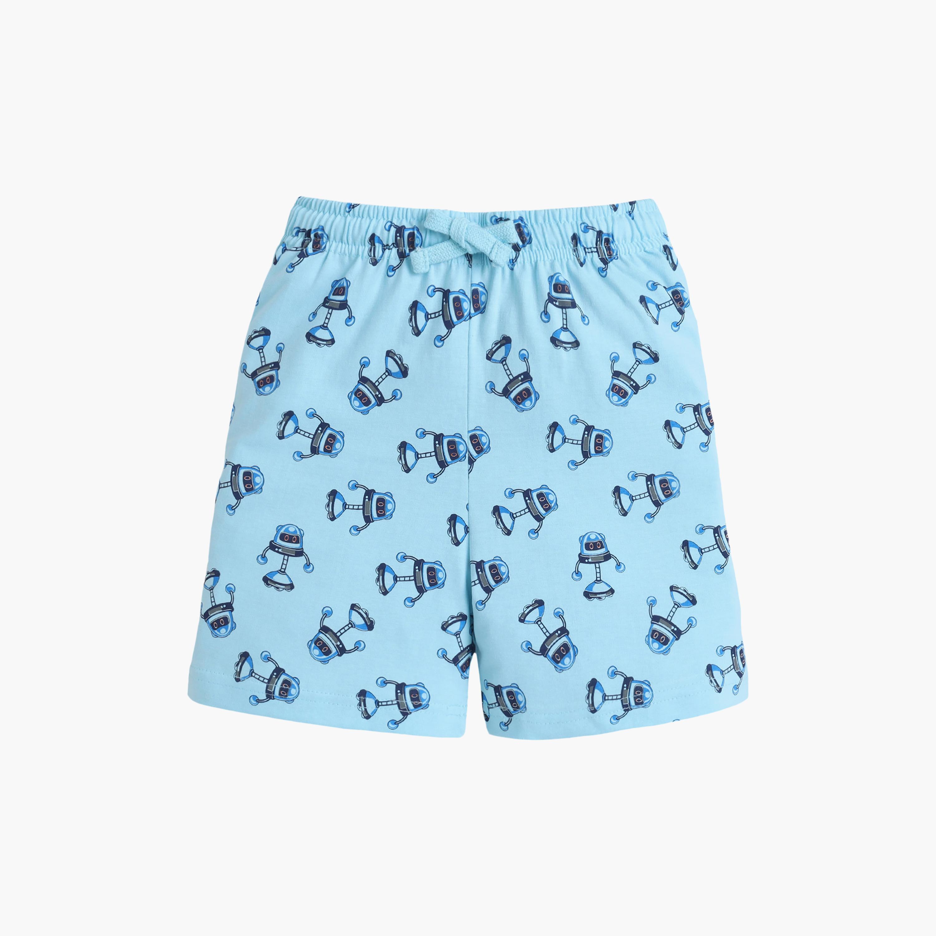 Victor and Jane Robot Printed Cotton T-Shirt & Shorts Set-baby-boys-clothing-setsandcoords-image-4