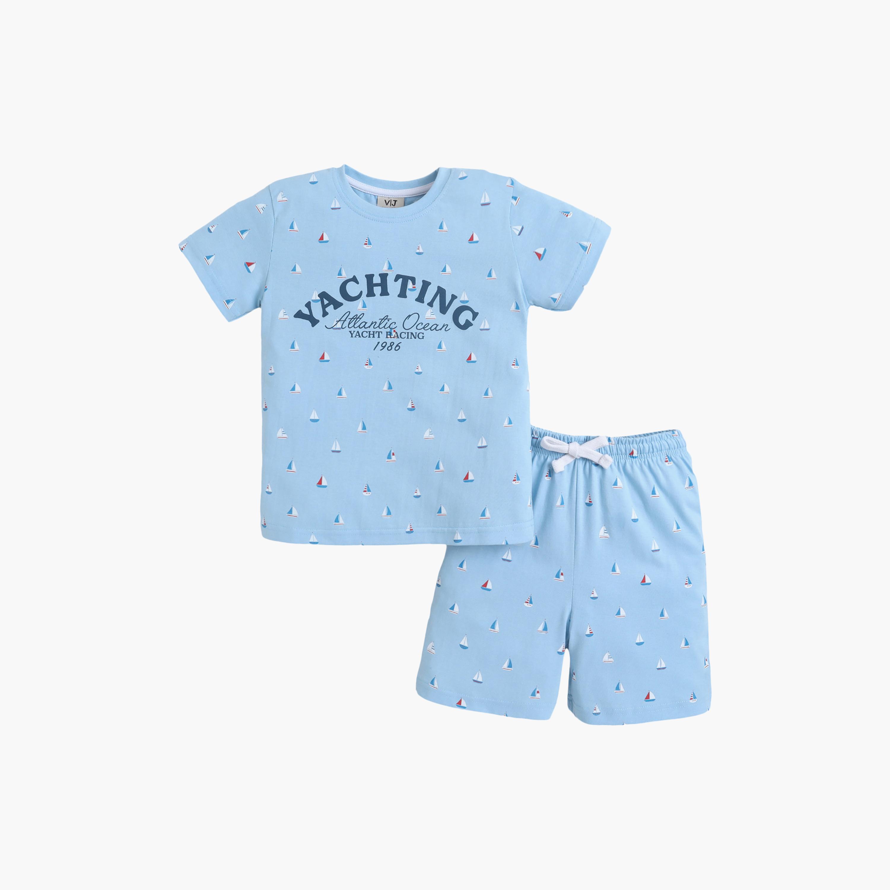 Victor and Jane Yachting Printed Cotton T-Shirt & Shorts Set-boys-clothing-setsandcoords-image-1