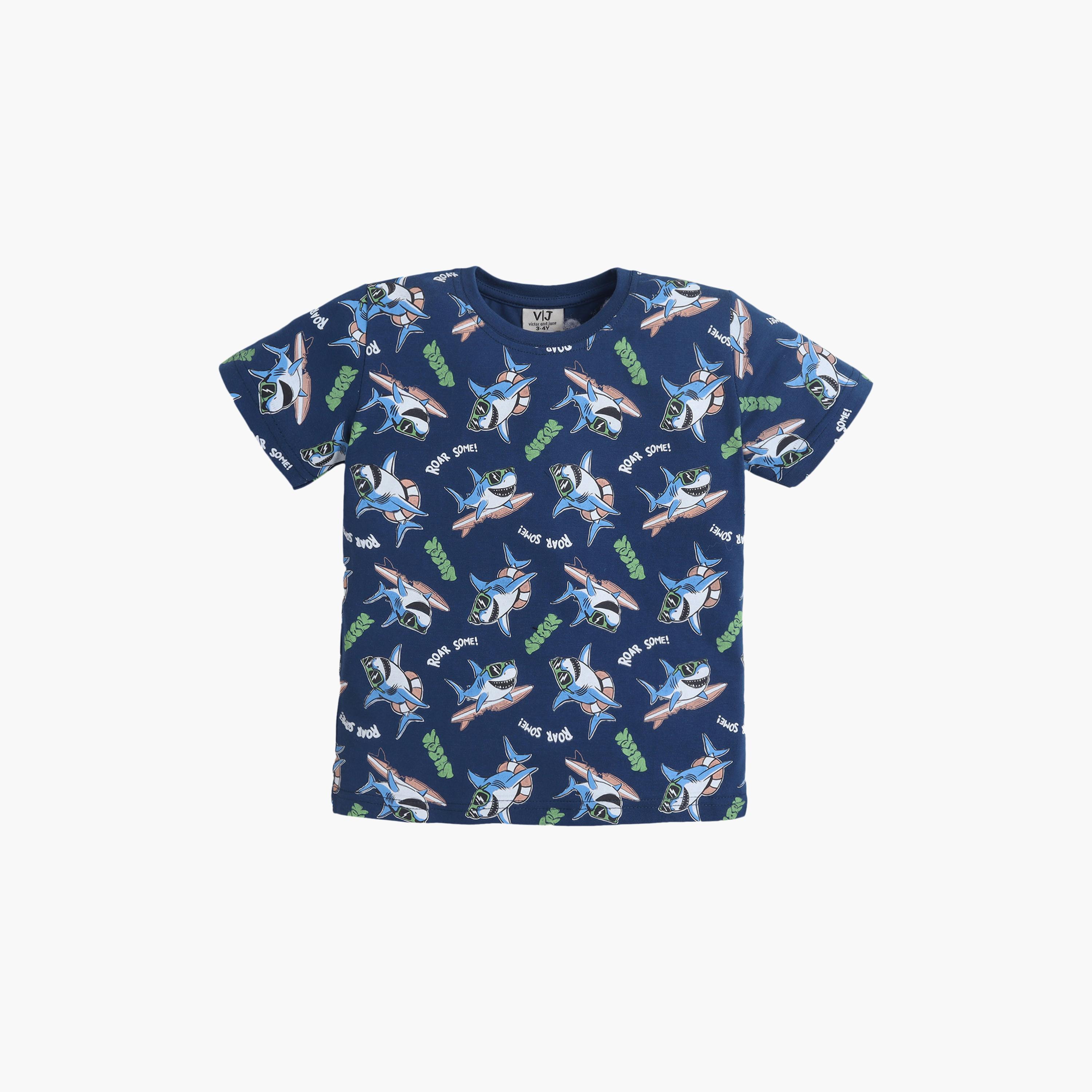 Victor and Jane Shark Printed Cotton T-Shirt & Shorts Set-boys-clothing-setsandcoords-image-2