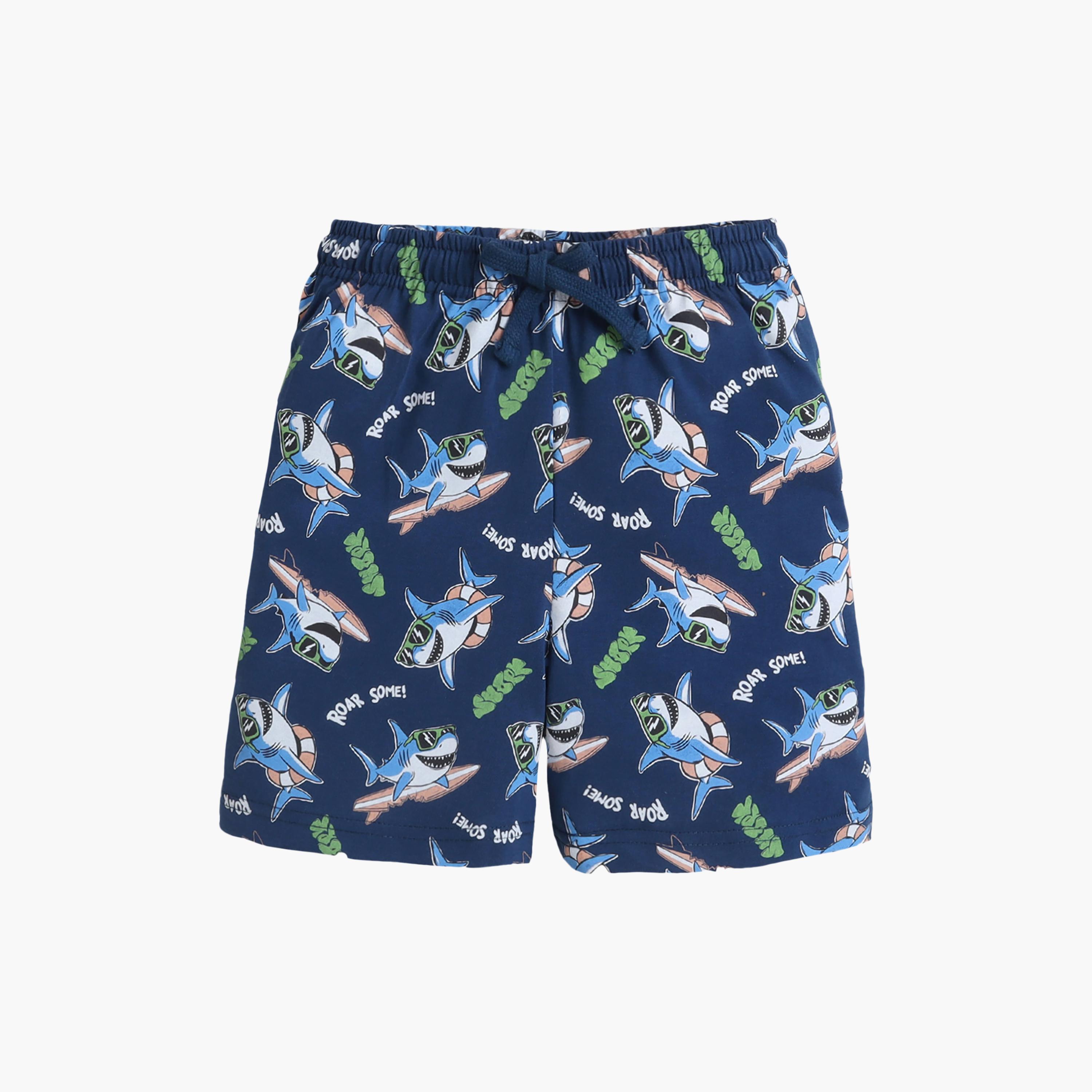Victor and Jane Shark Printed Cotton T-Shirt & Shorts Set-boys-clothing-setsandcoords-image-3