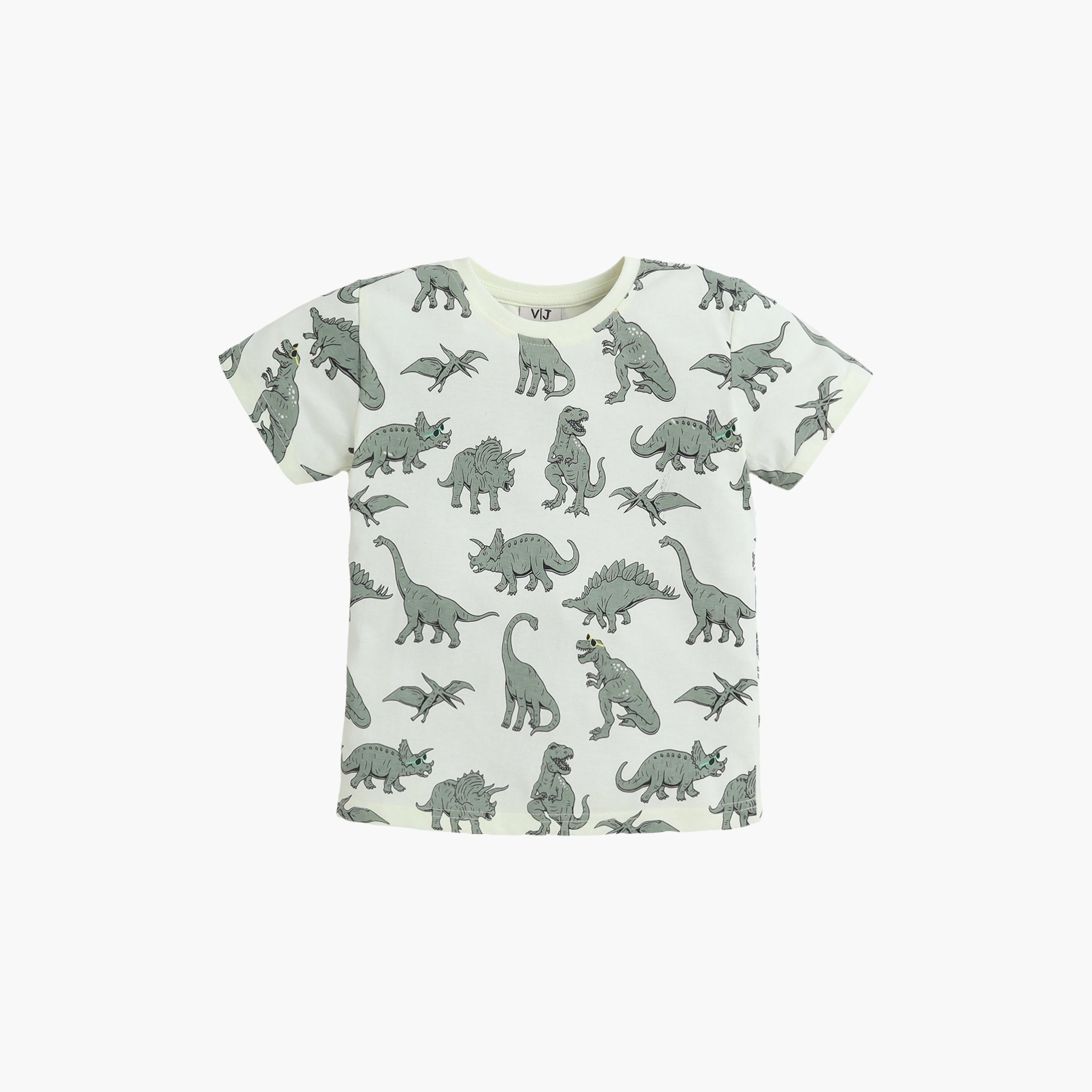 Victor and Jane Dinosaur Printed Cotton T-Shirt & Shorts Set-boys-clothing-setsandcoords-image-3