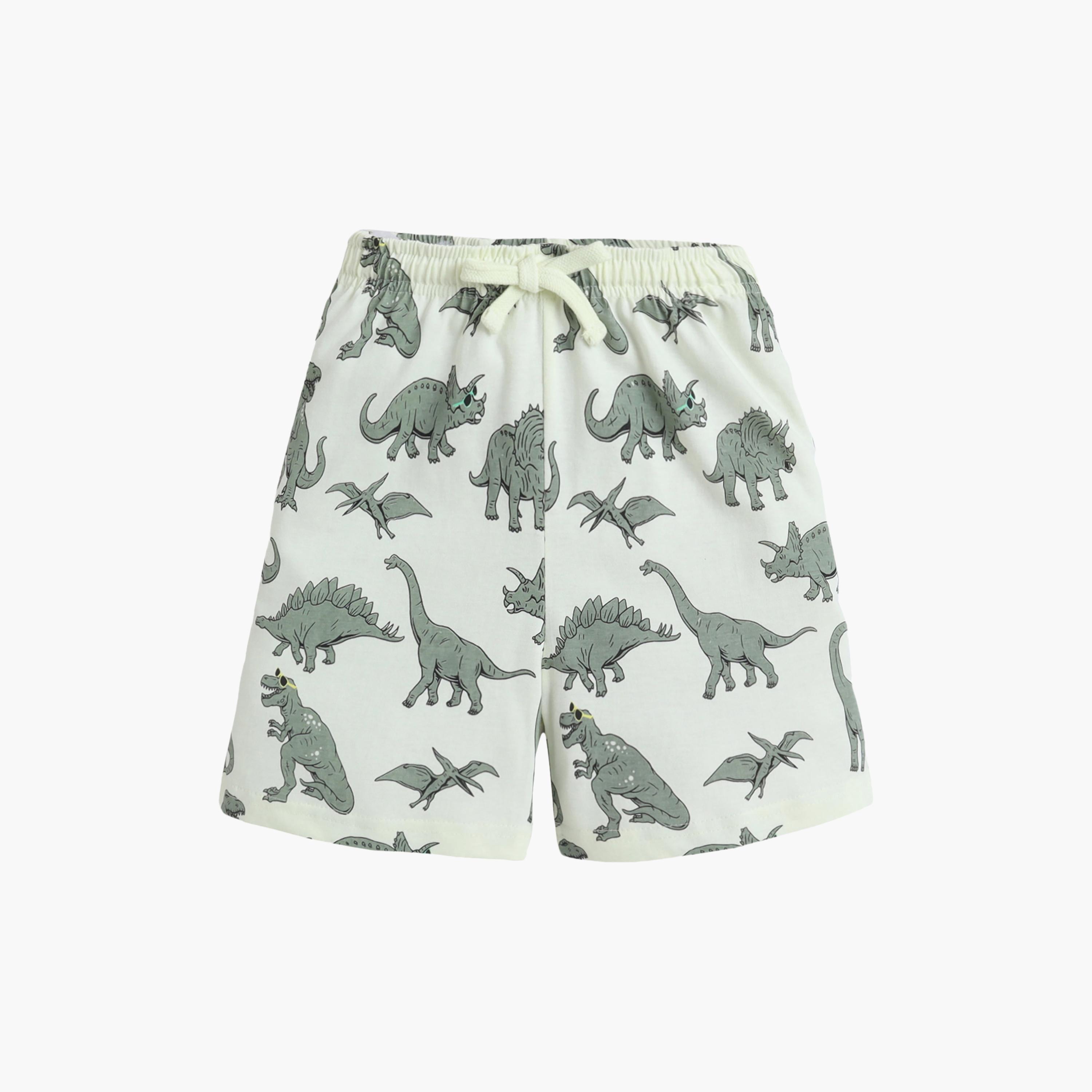 Victor and Jane Dinosaur Printed Cotton T-Shirt & Shorts Set-boys-clothing-setsandcoords-image-4
