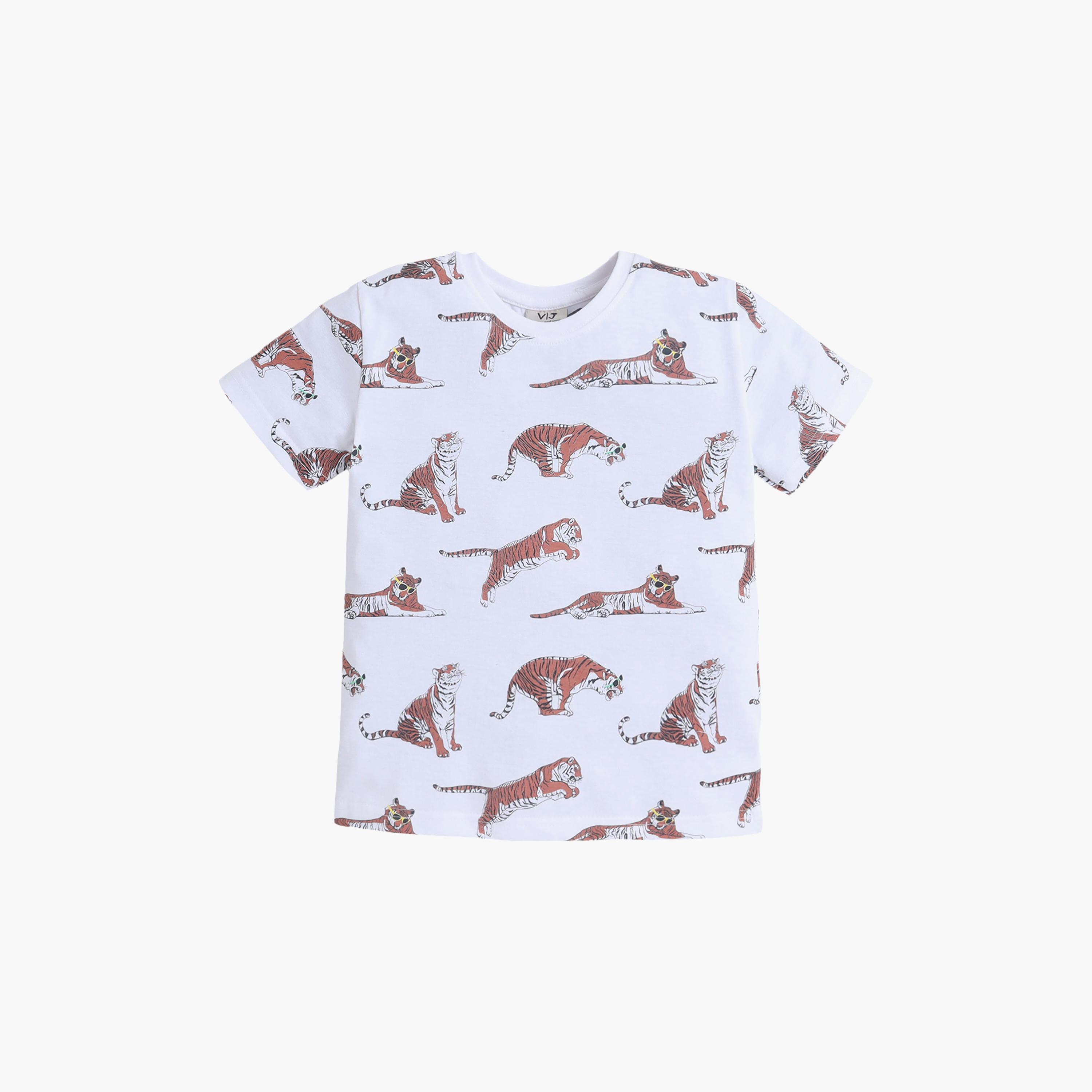 Victor and Jane Tiger Printed Cotton T-Shirt & Shorts Set-baby-boys-clothing-setsandcoords-image-3