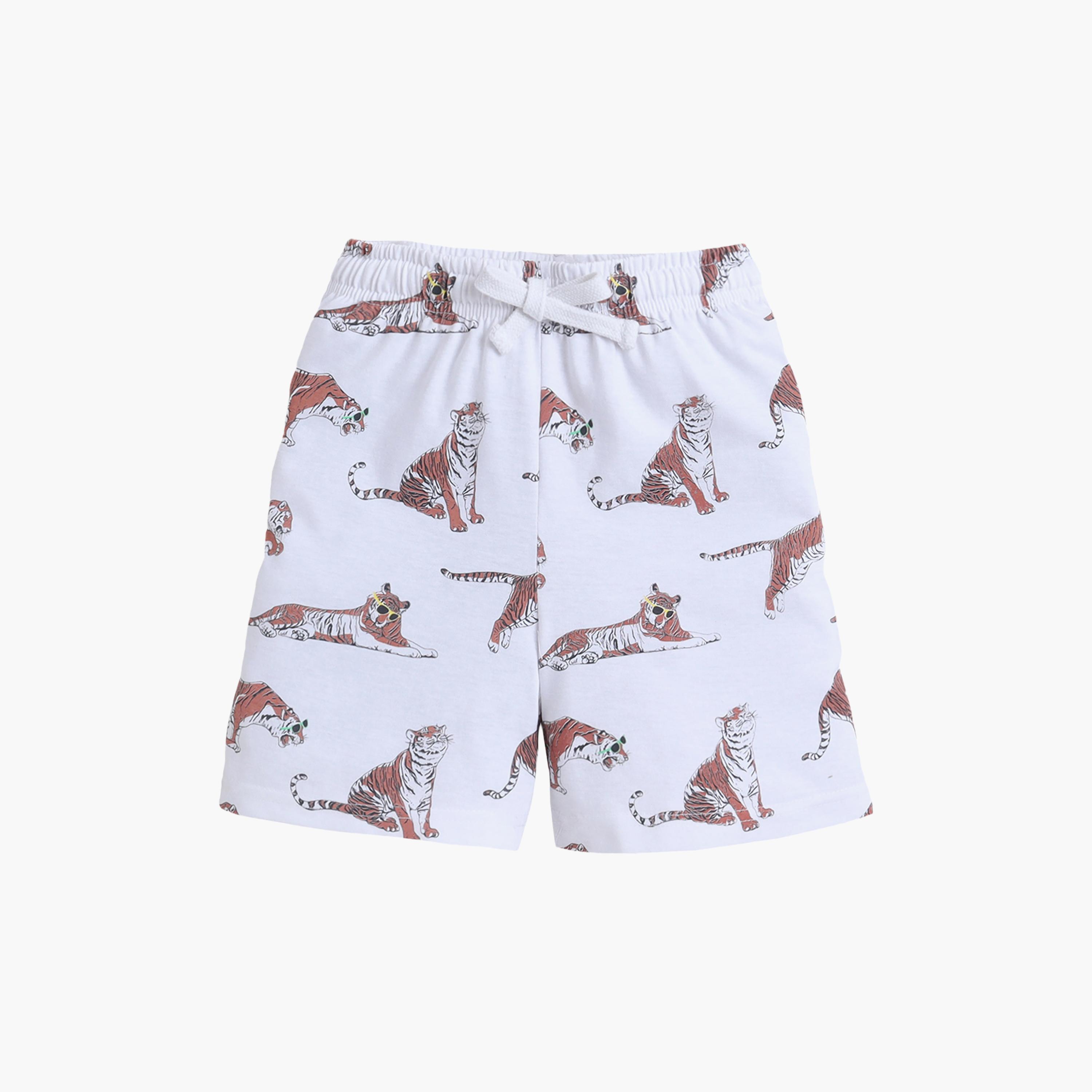 Victor and Jane Tiger Printed Cotton T-Shirt & Shorts Set-baby-boys-clothing-setsandcoords-image-4