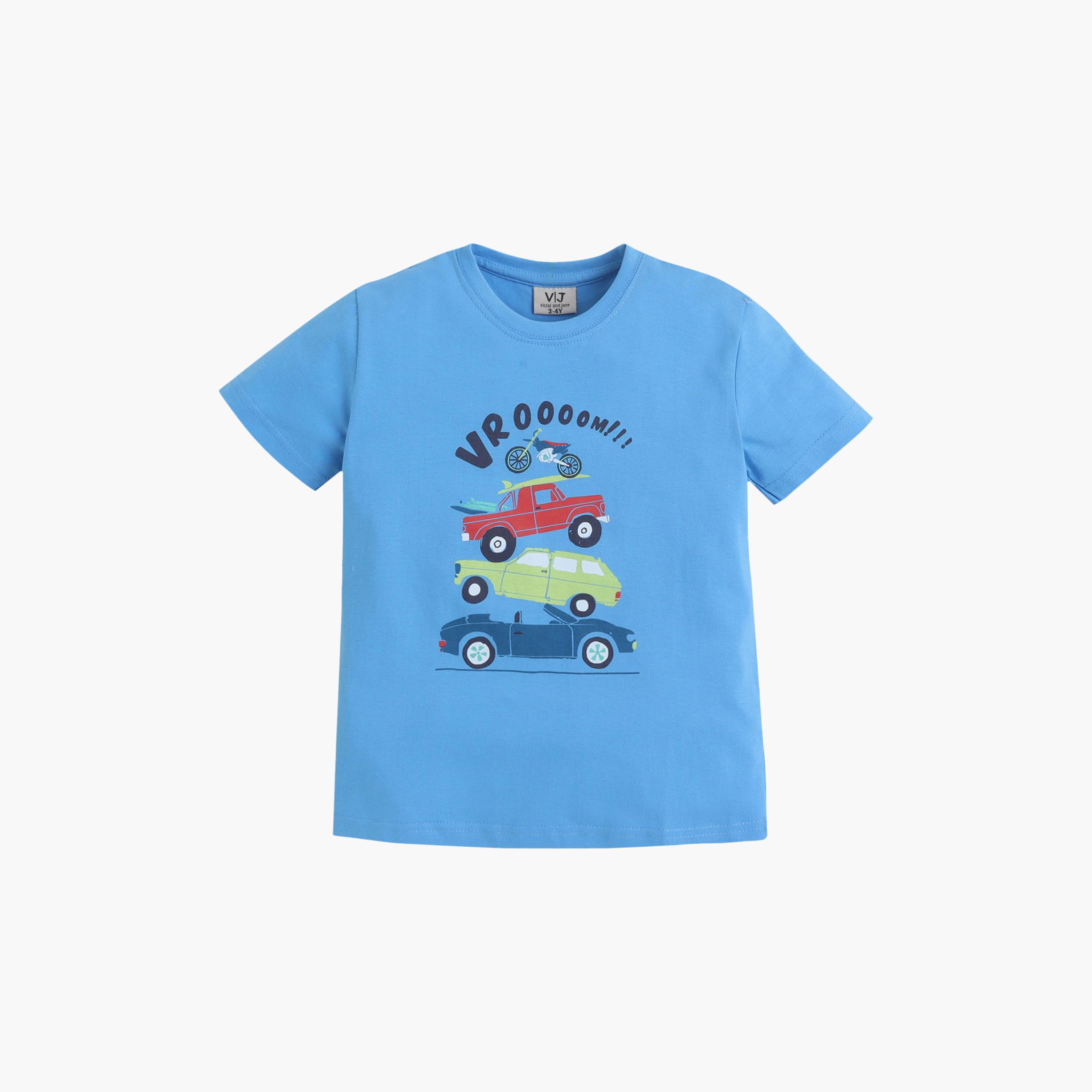 Victor and Jane Car Printed Cotton T-Shirt & Pajama Set-boys-clothing-setsandcoords-image-3