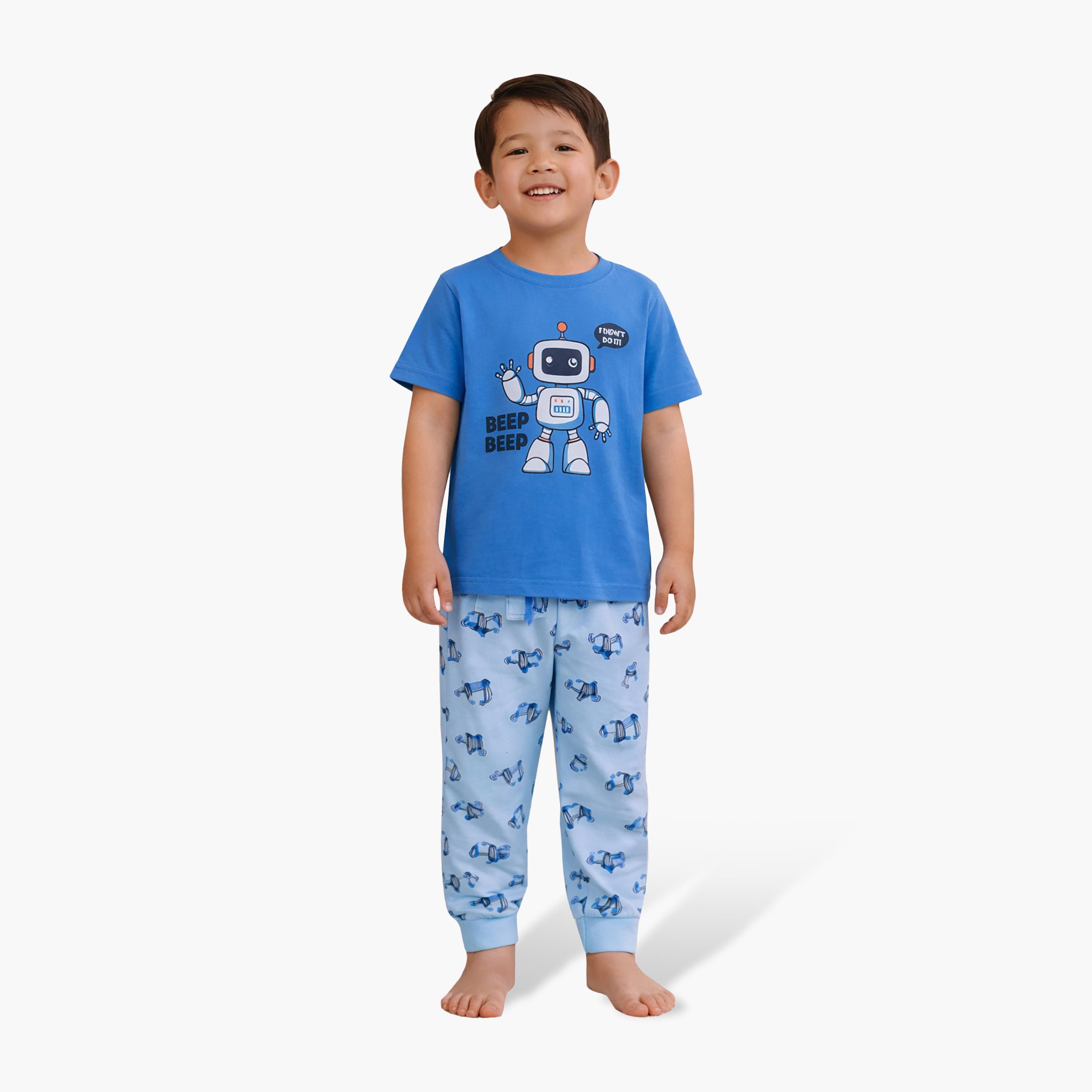 Victor and Jane Robot Graphic Cotton T-Shirt & Pajama Set-baby-boys-clothing-setsandcoords-image-1
