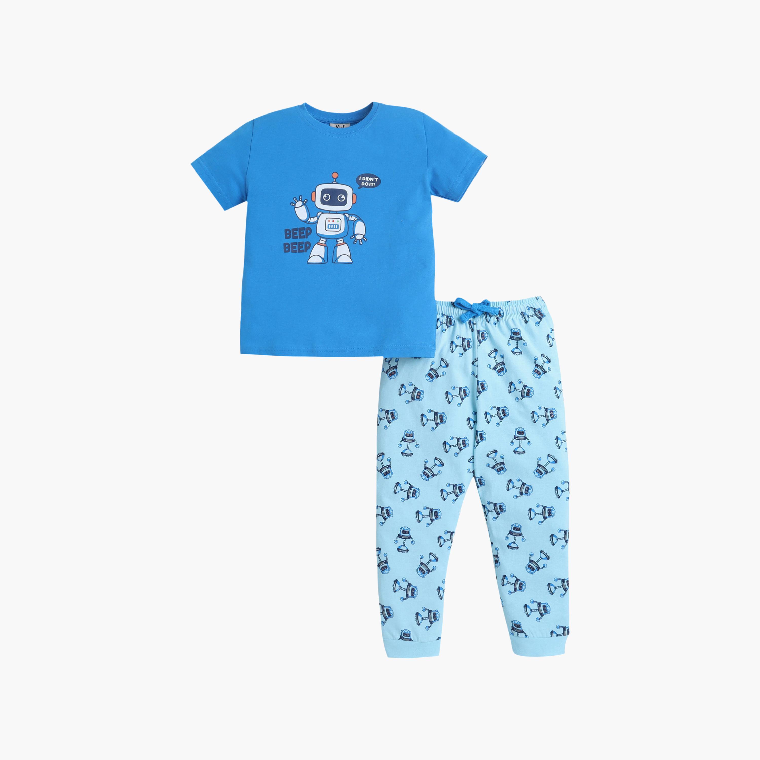 Victor and Jane Robot Graphic Cotton T-Shirt & Pajama Set-baby-boys-clothing-setsandcoords-image-2