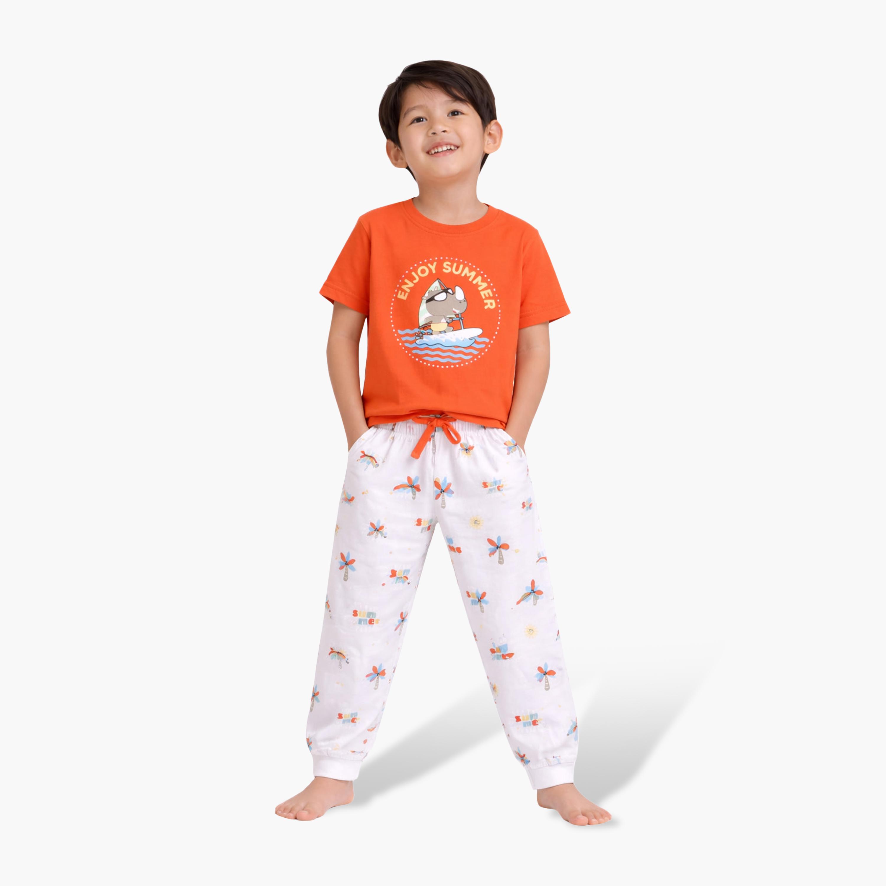 Victor and Jane Enjoy Summer Printed Cotton T-Shirt & Pajama Set-baby-boys-clothing-setsandcoords-image-1