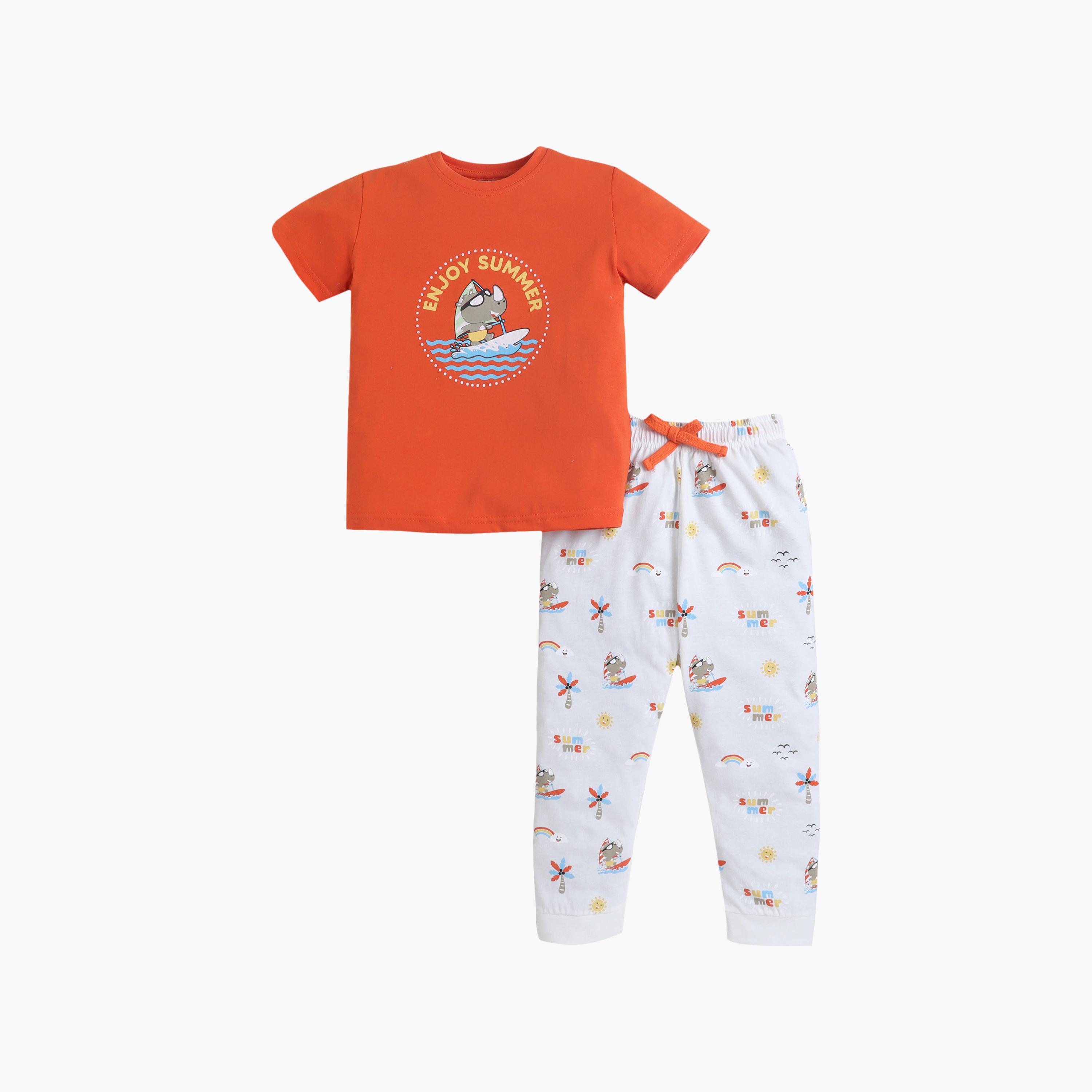 Victor and Jane Enjoy Summer Printed Cotton T-Shirt & Pajama Set-baby-boys-clothing-setsandcoords-image-2