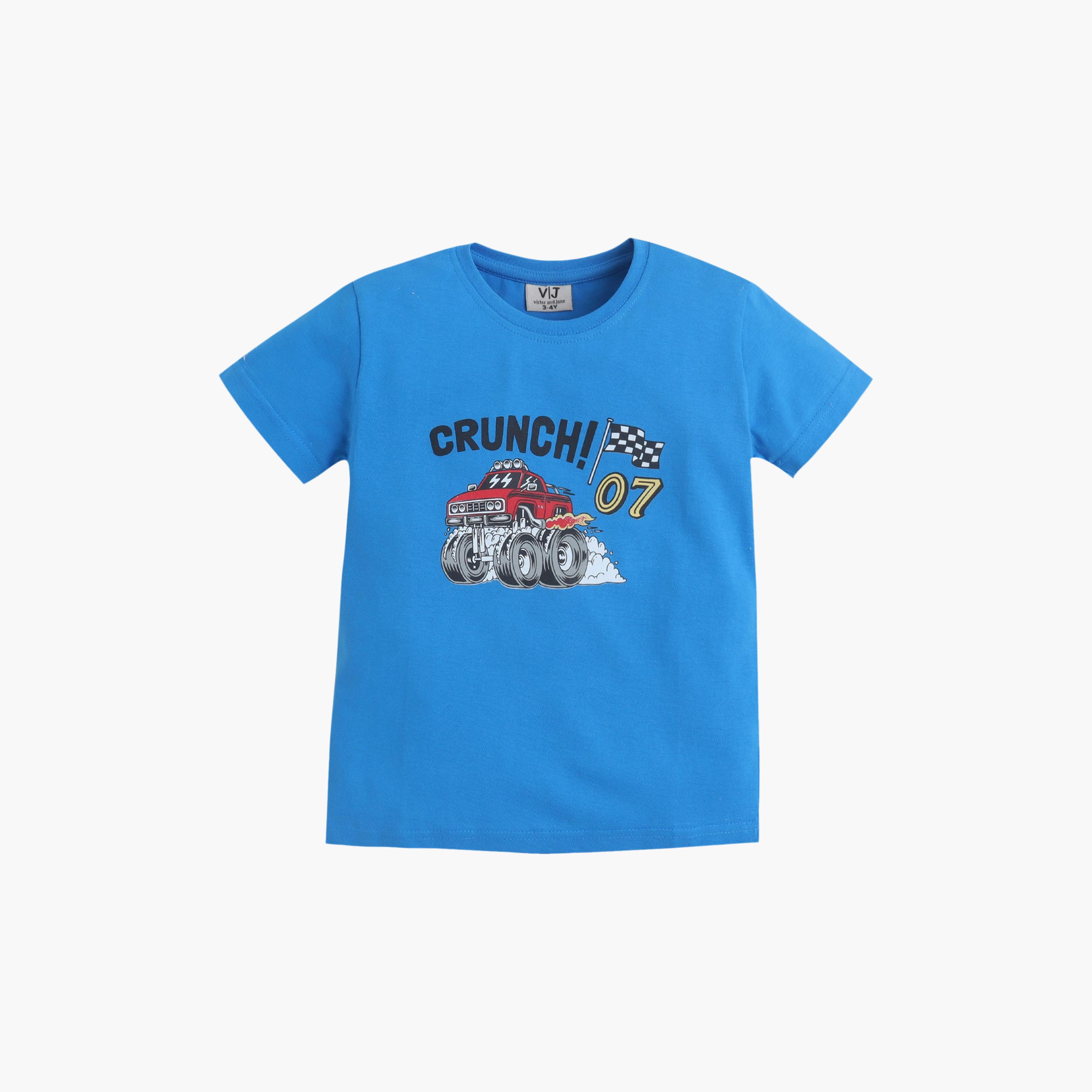 Victor and Jane Monster Truck Printed Cotton T-Shirt & Pajama Set-boys-clothing-setsandcoords-image-3