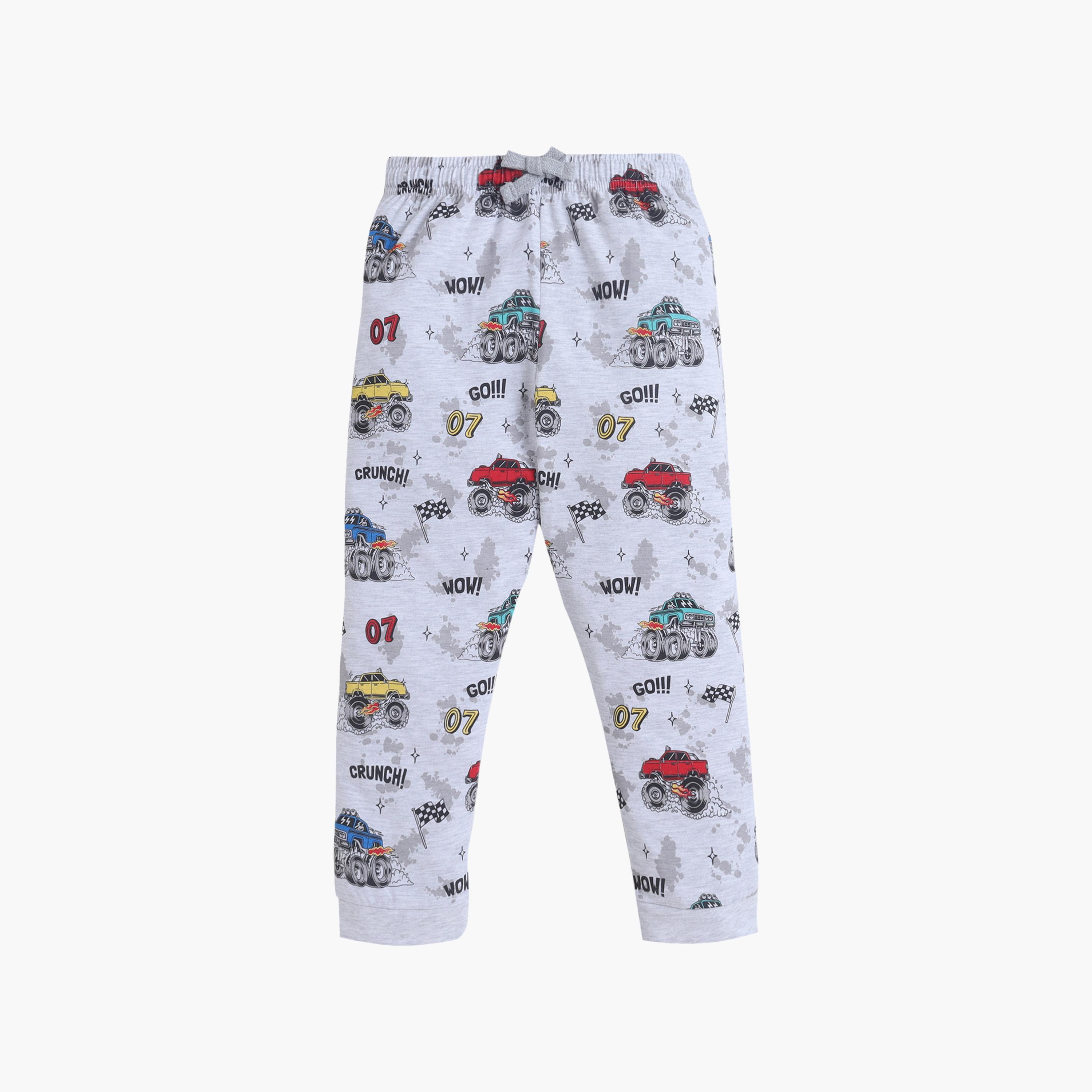Victor and Jane Monster Truck Printed Cotton T-Shirt & Pajama Set-boys-clothing-setsandcoords-image-4