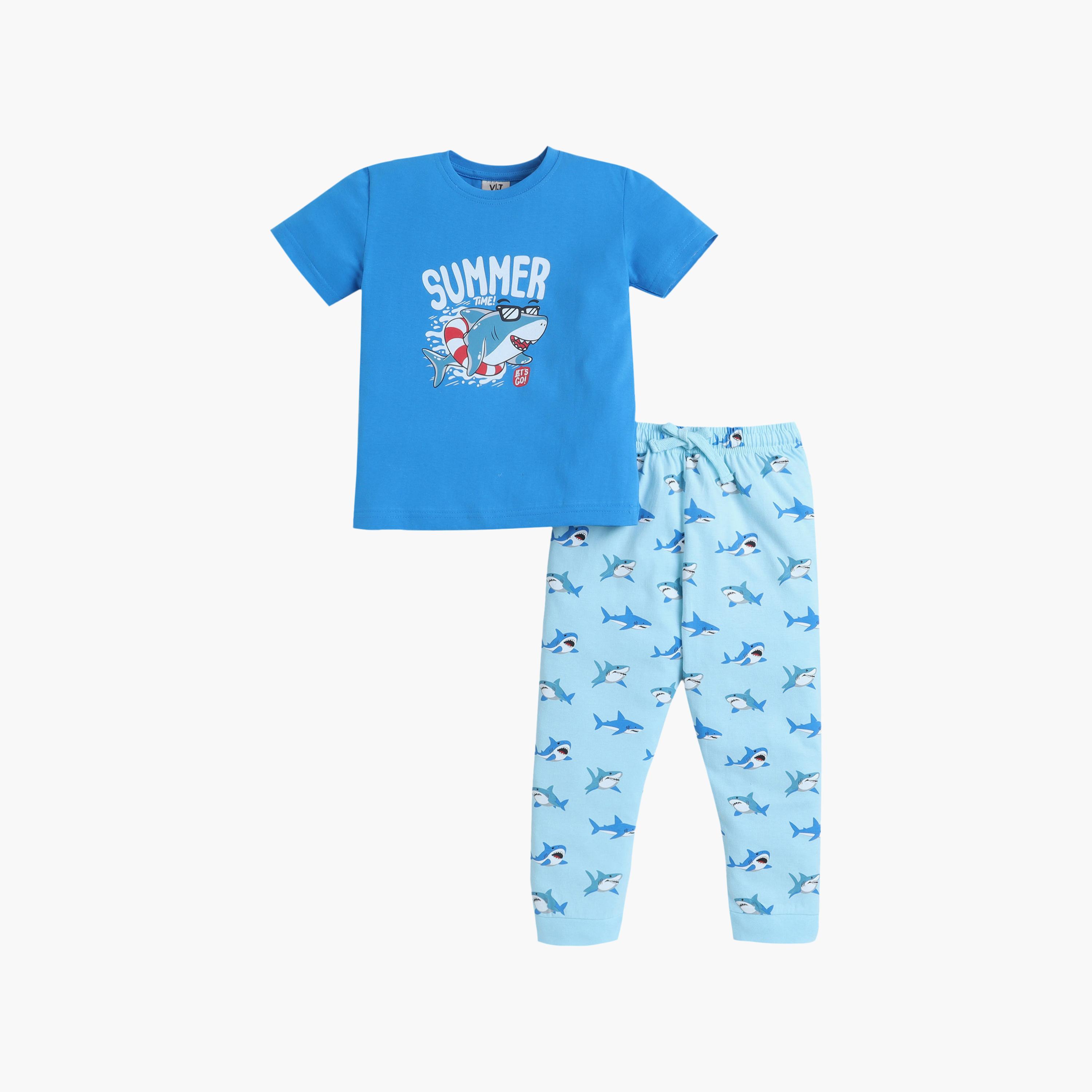 Victor and Jane Summer Printed Cotton T-Shirt & Pajama Set-boys-clothing-setsandcoords-image-1