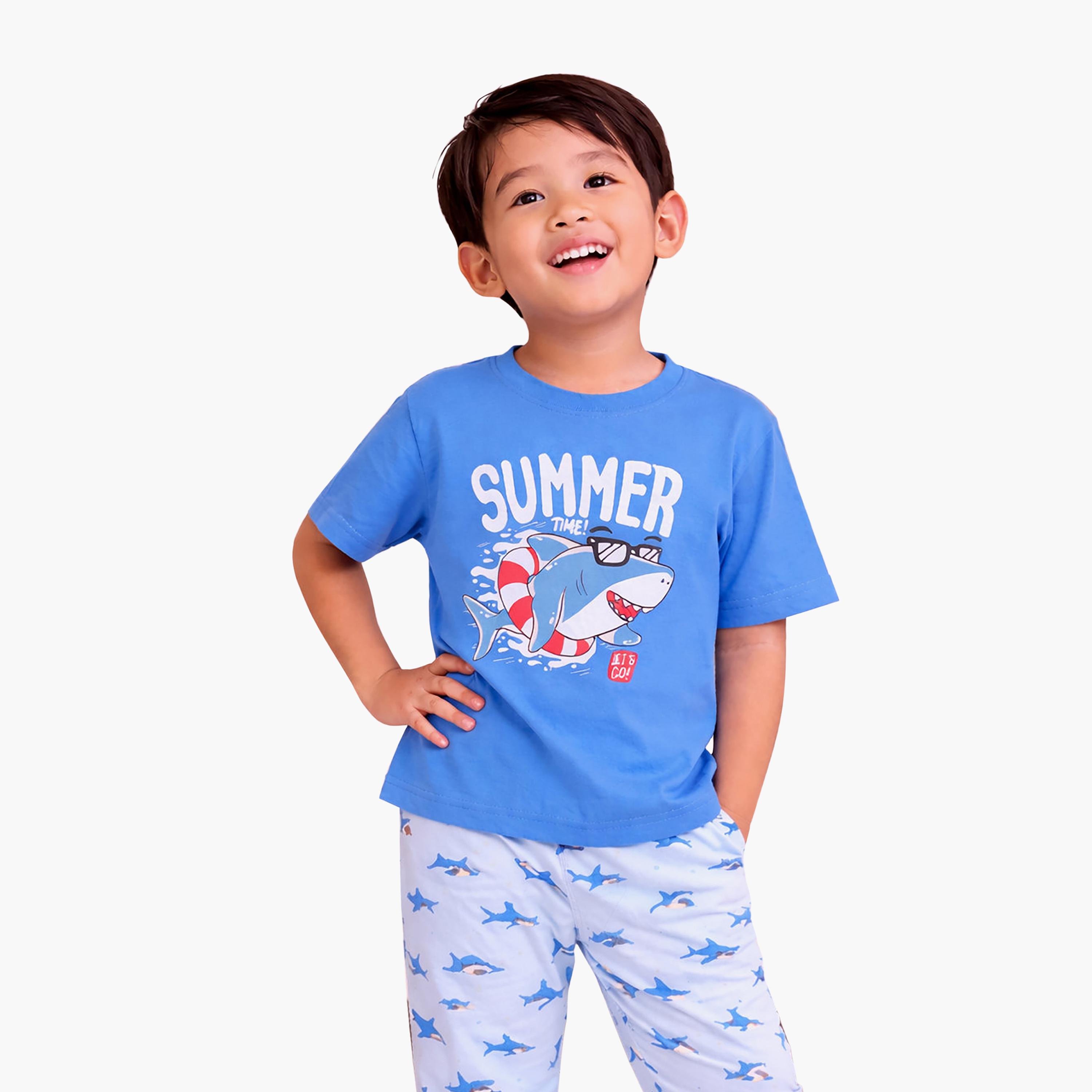 Victor and Jane Summer Printed Cotton T-Shirt & Pajama Set-boys-clothing-setsandcoords-image-2