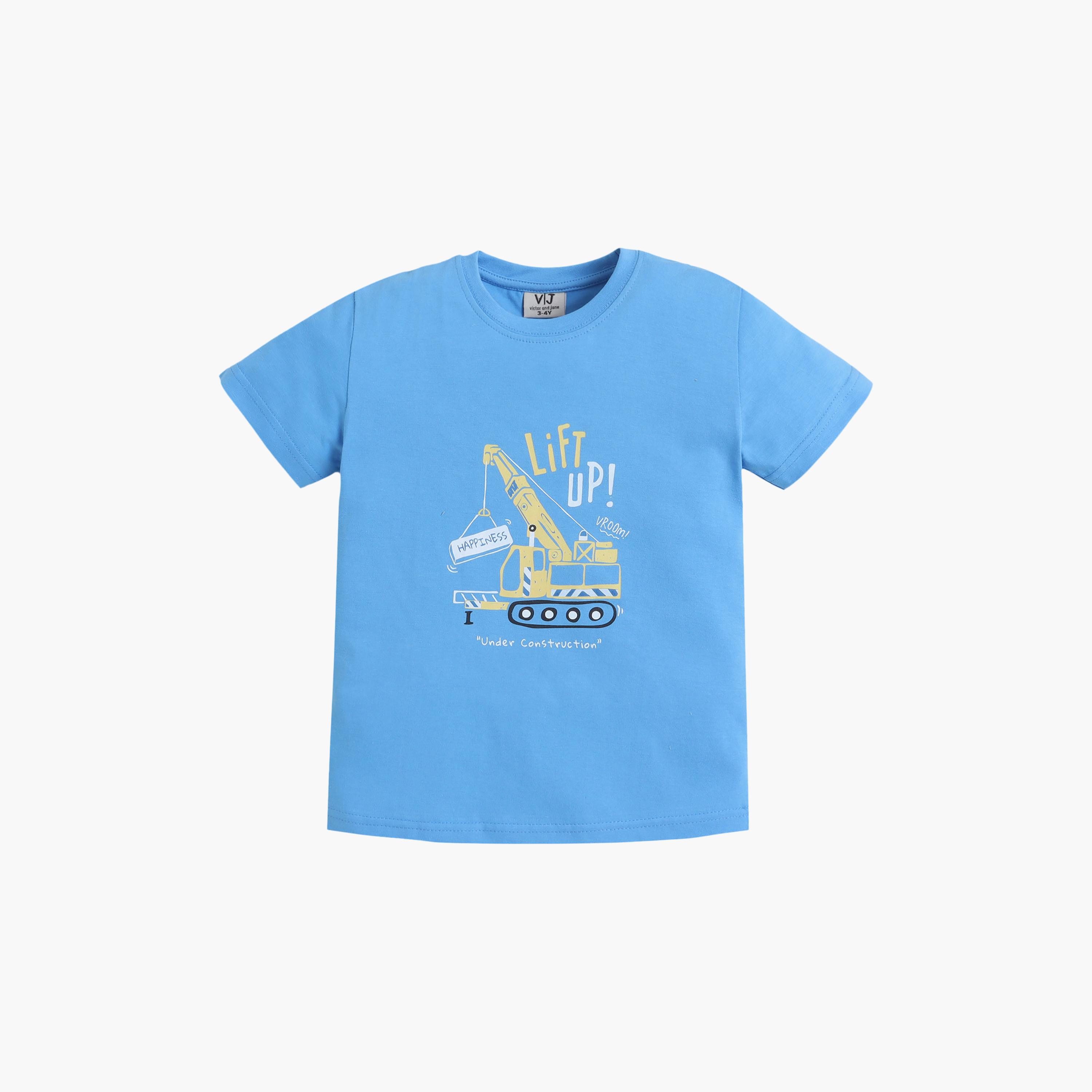 Victor and Jane Construction Printed Cotton T-Shirt & Pajama Set-boys-clothing-setsandcoords-image-2