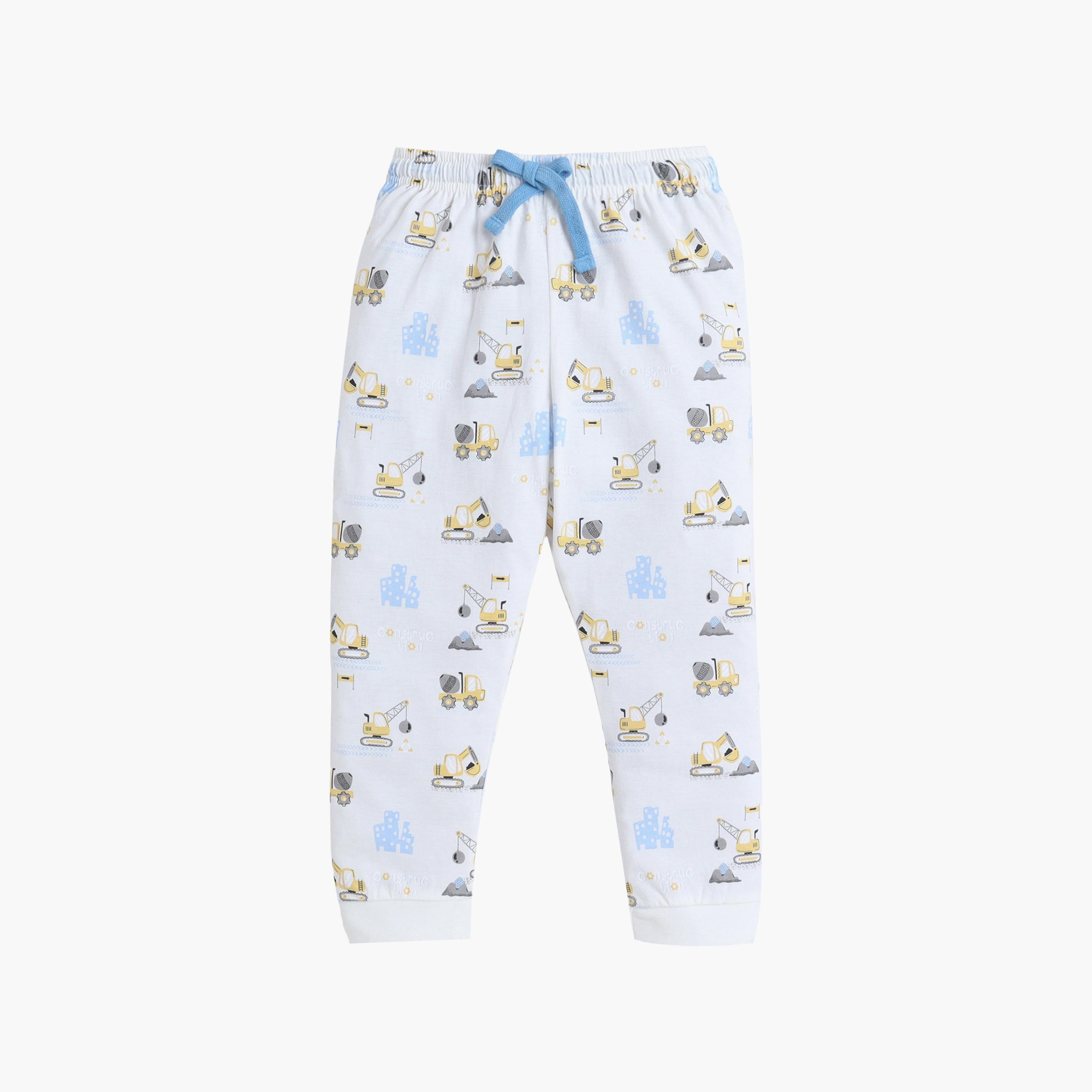 Victor and Jane Construction Printed Cotton T-Shirt & Pajama Set-boys-clothing-setsandcoords-image-3