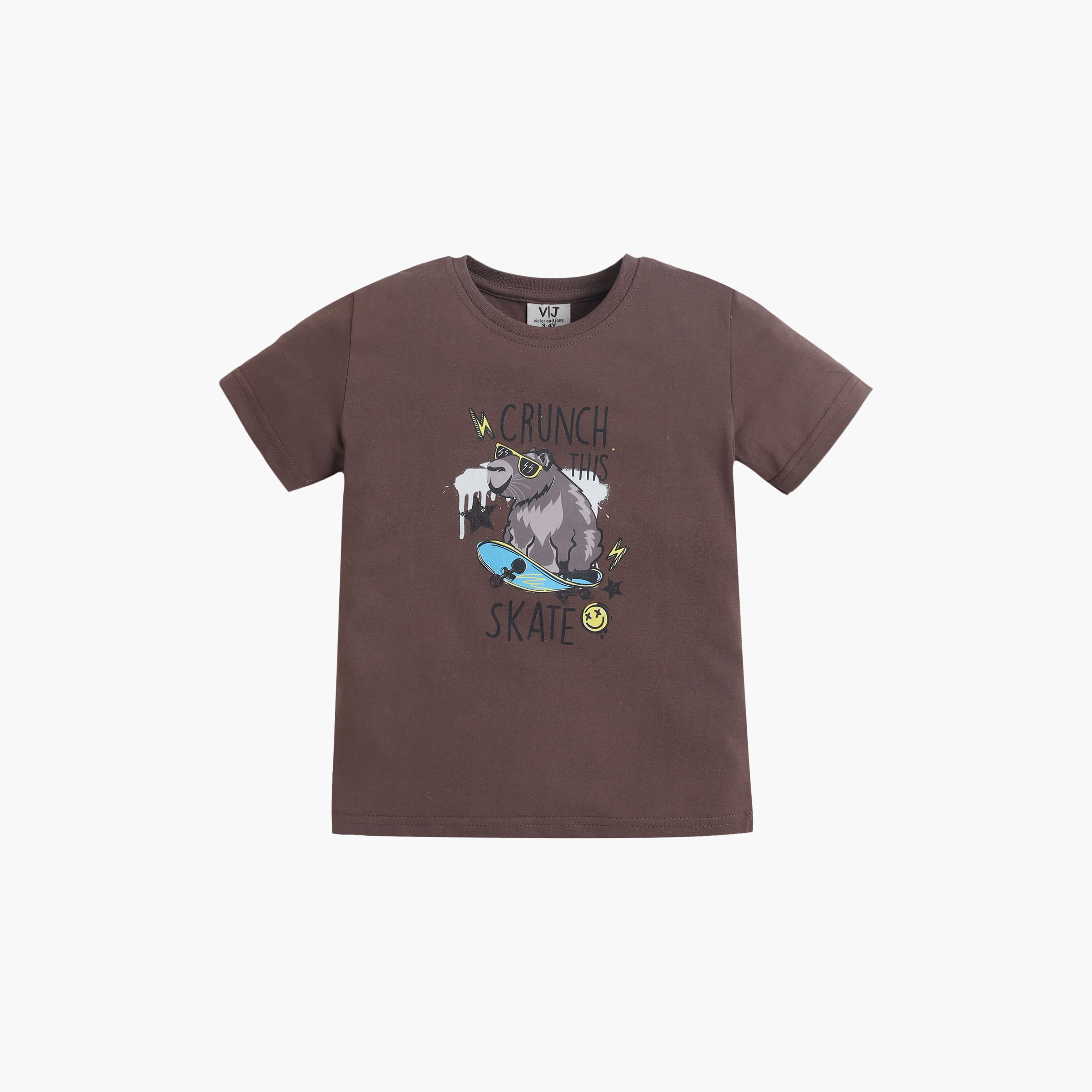 طقم تي شيرت قطني وبيجامة برسومات دب يتزلج من فيكتور آند جين-boys-clothing-setsandcoords-image-2
