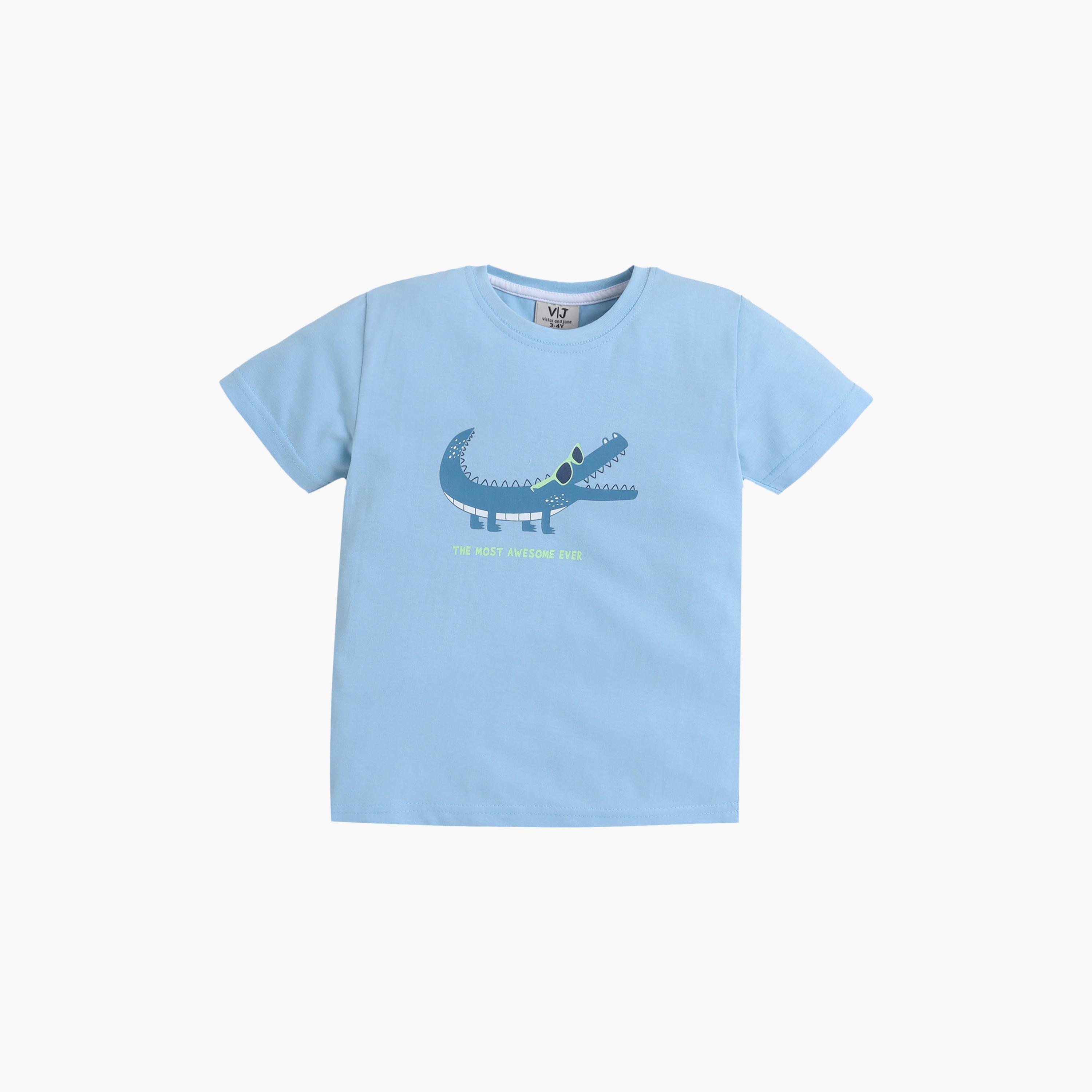 Victor and Jane Crocodile Printed Cotton T-Shirt & Pajama Set-boys-clothing-nightwear-image-3