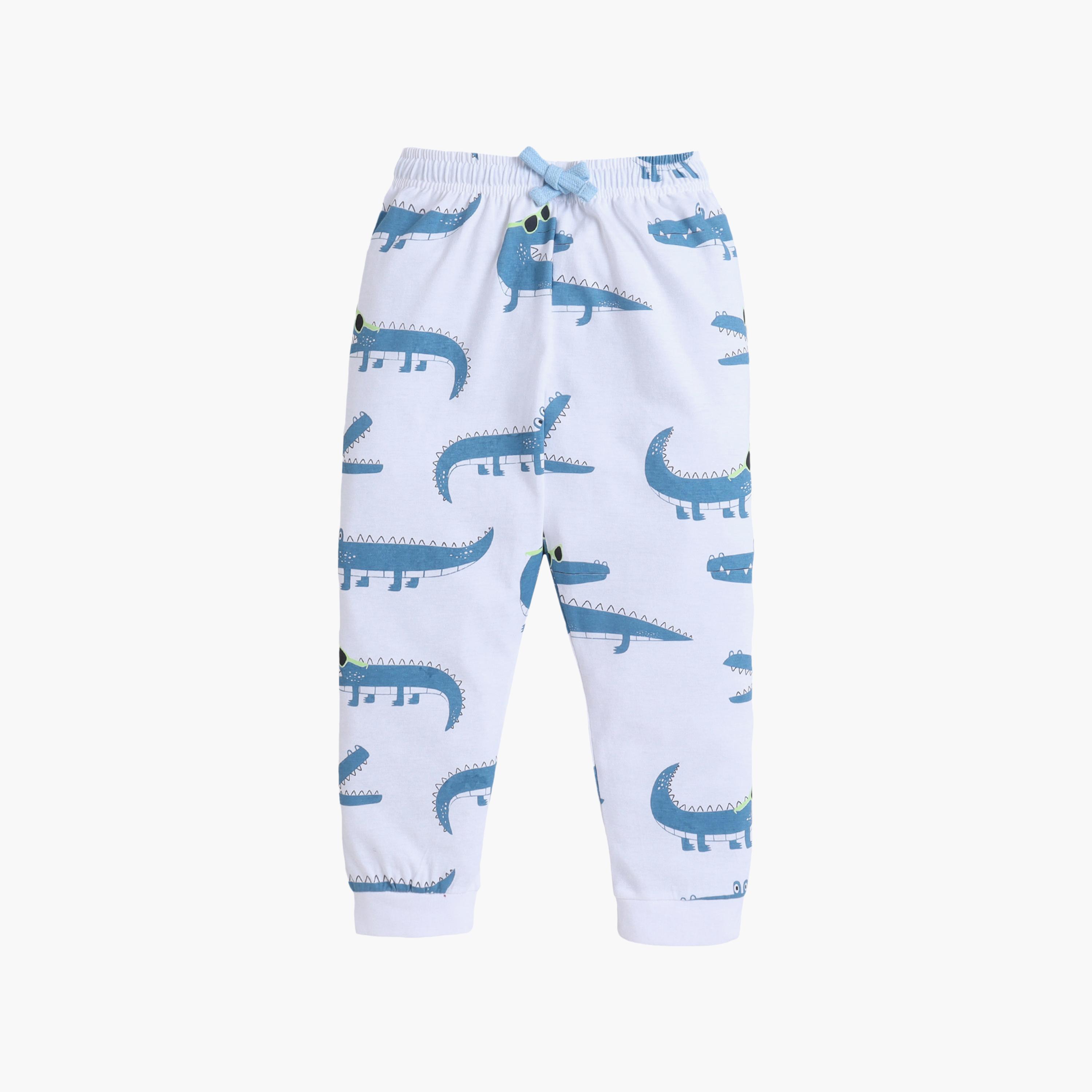 Victor and Jane Crocodile Printed Cotton T-Shirt & Pajama Set-boys-clothing-nightwear-image-4