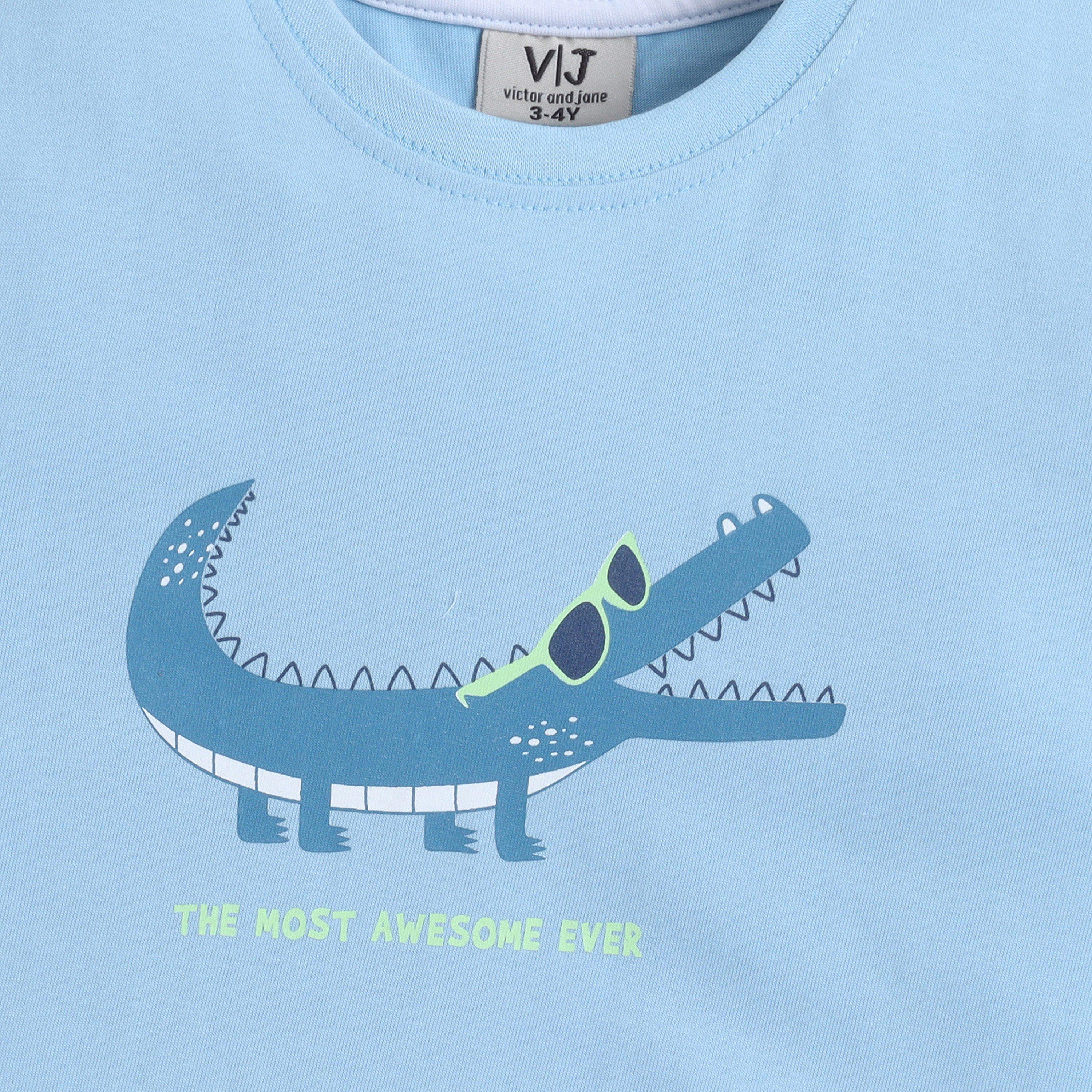 Victor and Jane Crocodile Printed Cotton T-Shirt & Pajama Set-boys-clothing-nightwear-image-6