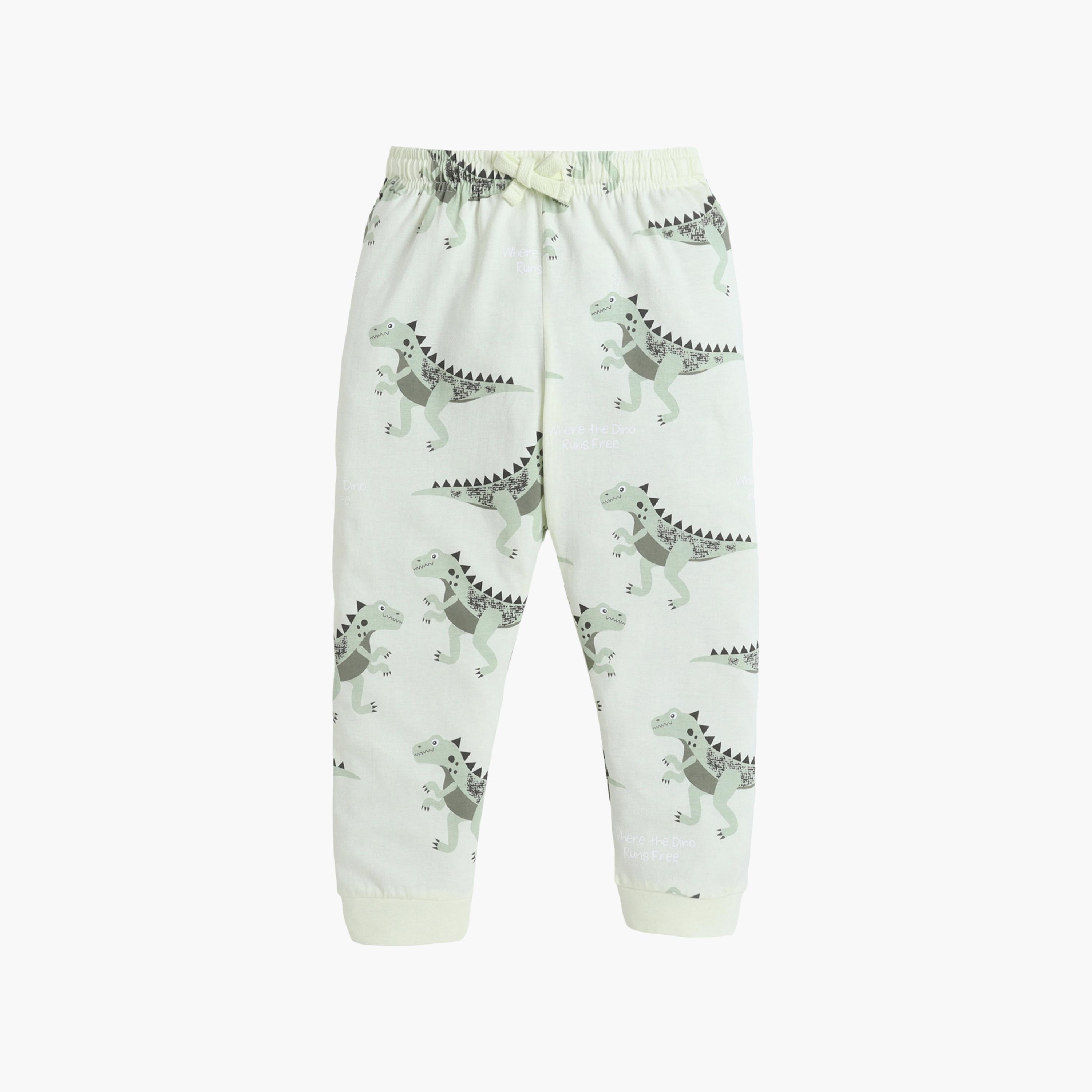 Victor and Jane All-Over Dino Printed Cotton T-Shirt & Pajama Set-boys-clothing-nightwear-image-5