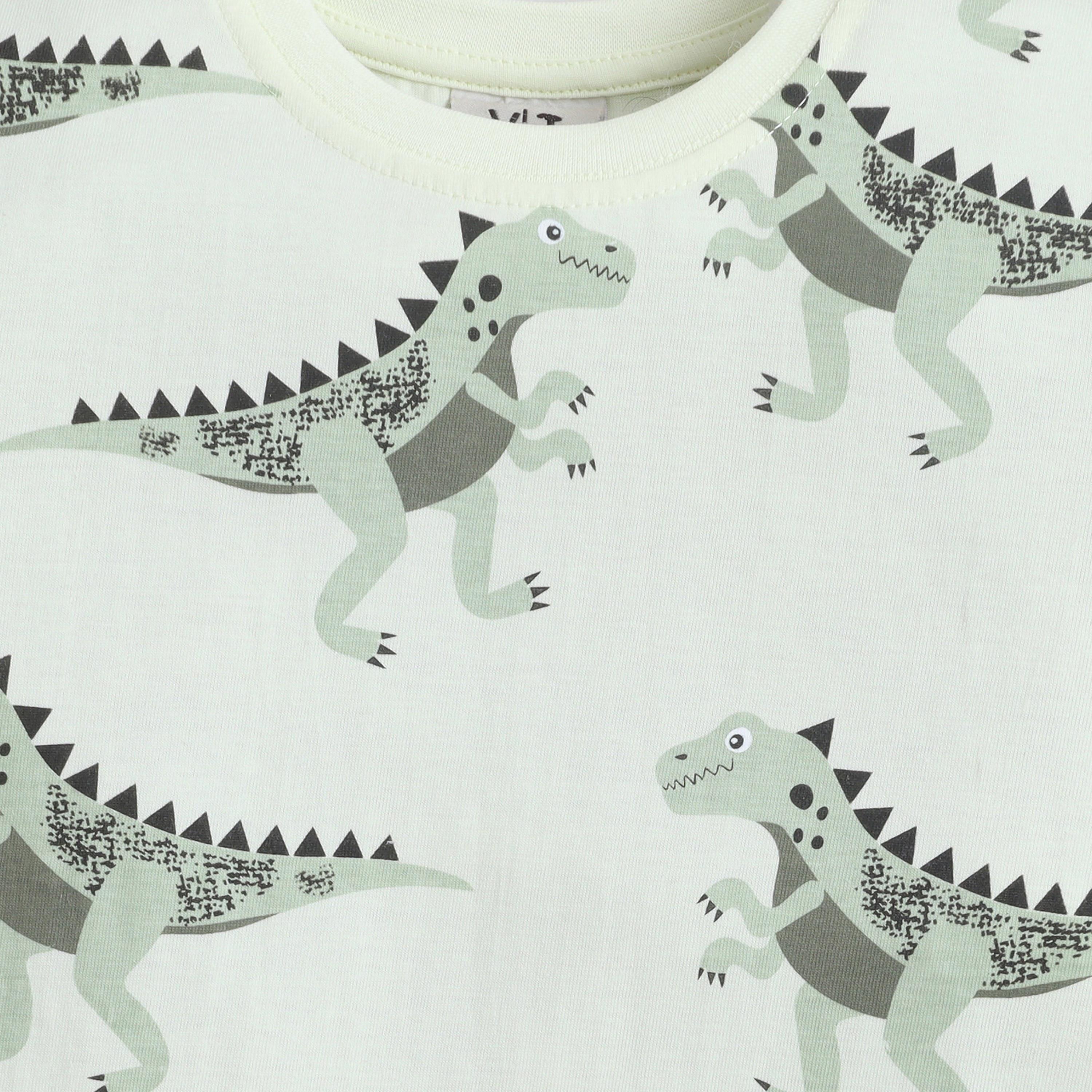 Victor and Jane All-Over Dino Printed Cotton T-Shirt & Pajama Set-boys-clothing-nightwear-image-6