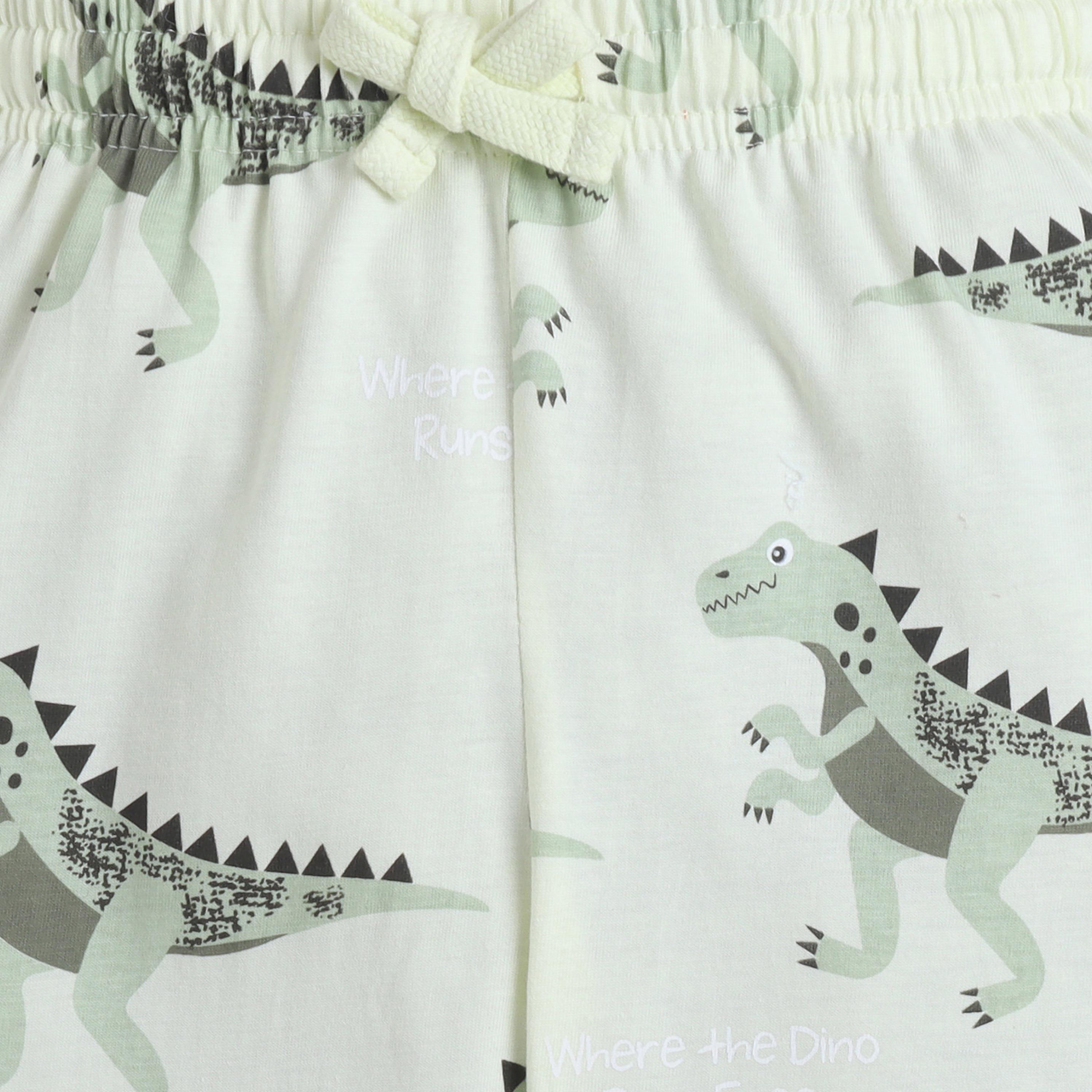 Victor and Jane All-Over Dino Printed Cotton T-Shirt & Pajama Set-boys-clothing-nightwear-image-7