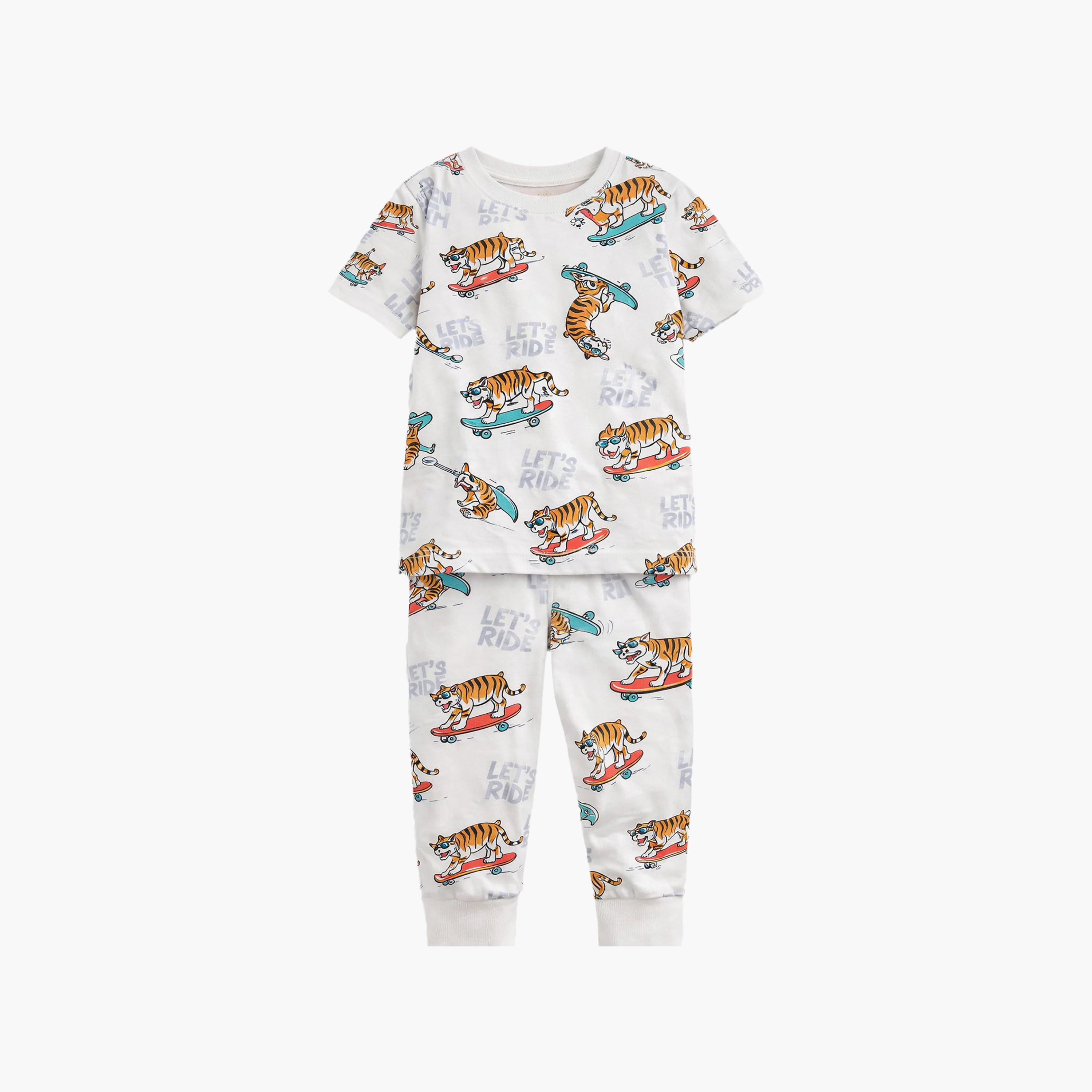 طقم تي شيرت قطني وبيجامة بطبعة حيوانات مرحة من فيكتور آند جين-boys-clothing-nightwear-image-2
