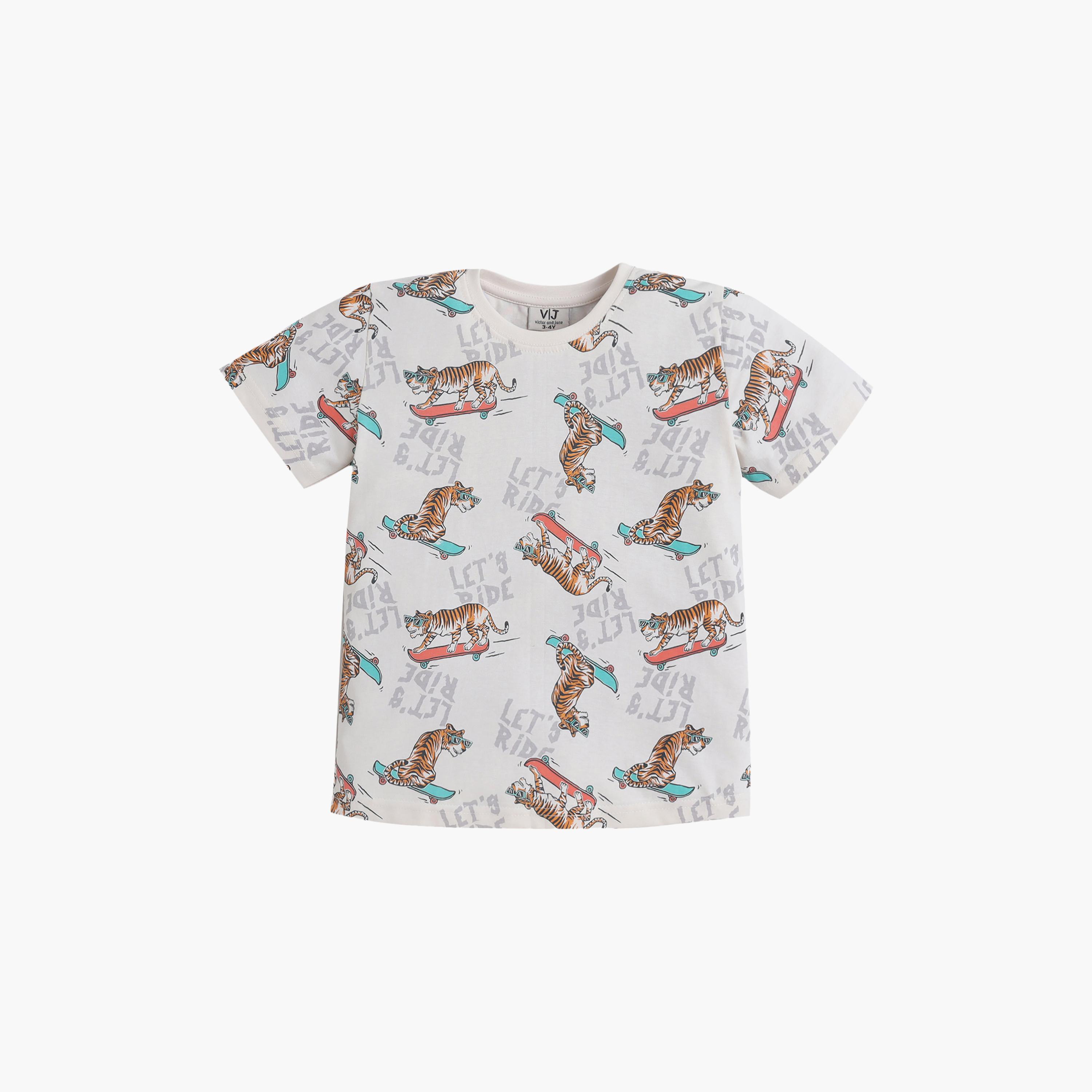 طقم تي شيرت قطني وبيجامة بطبعة حيوانات مرحة من فيكتور آند جين-boys-clothing-nightwear-image-3