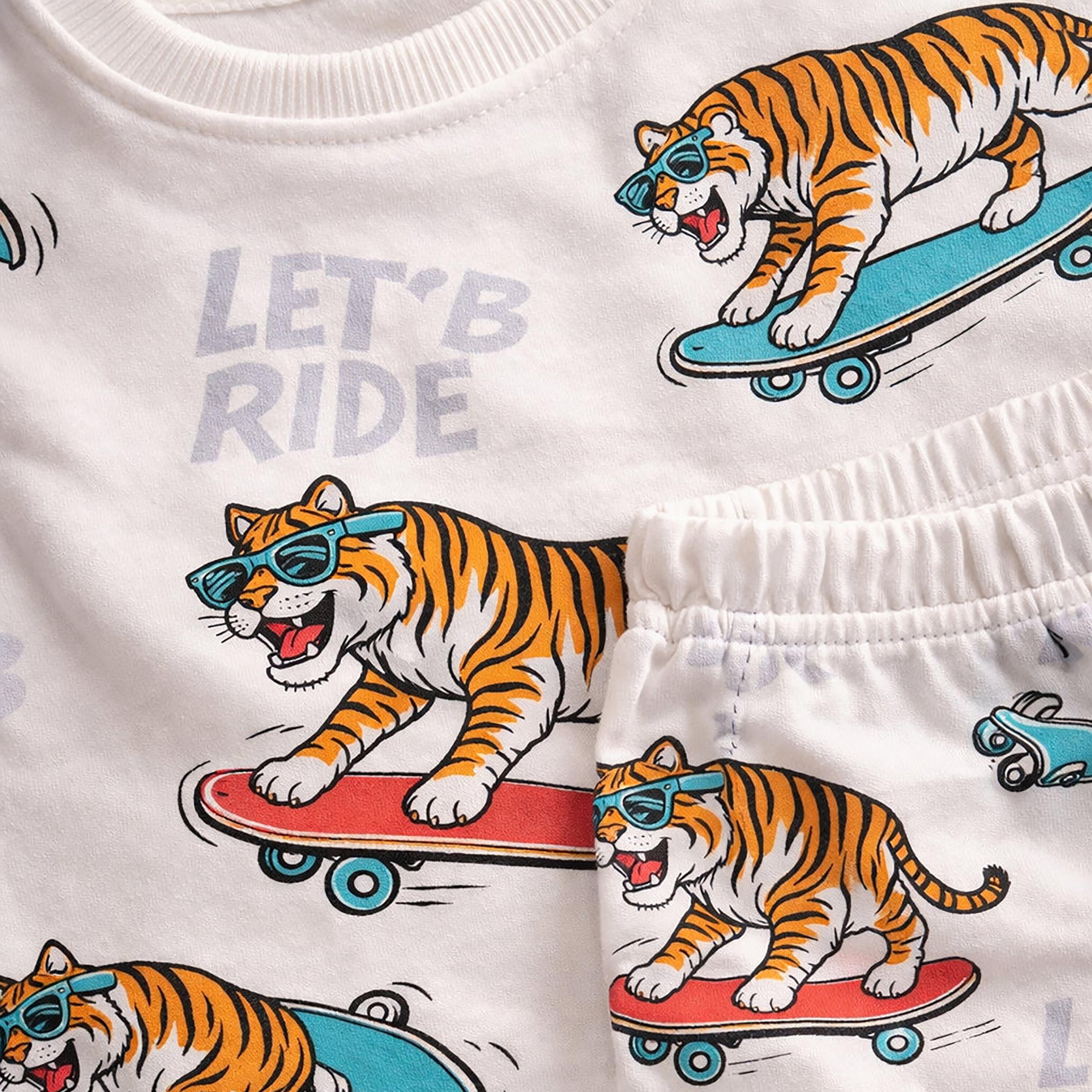 طقم تي شيرت قطني وبيجامة بطبعة حيوانات مرحة من فيكتور آند جين-boys-clothing-nightwear-image-6