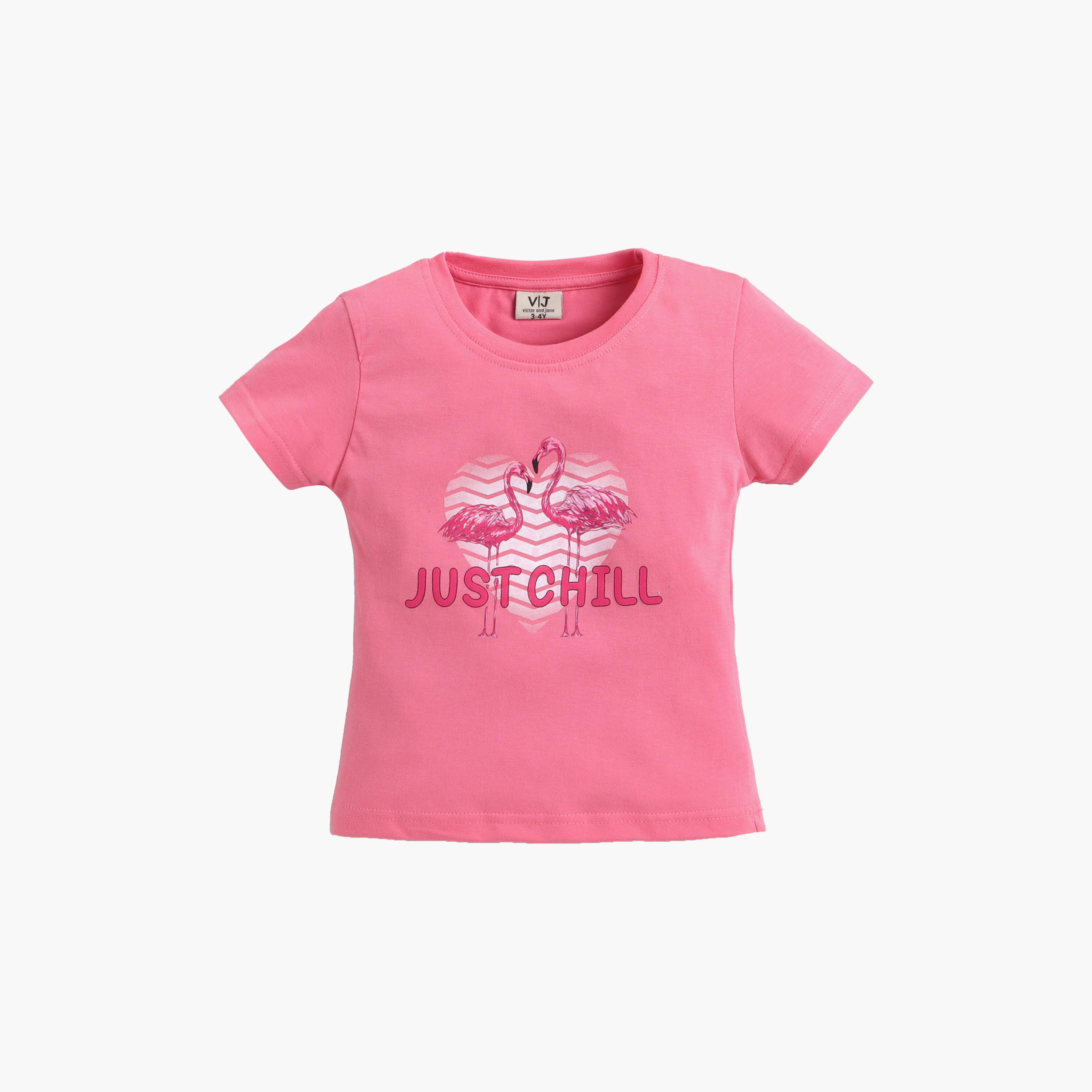 Victor and Jane Cotton Half Sleeves Flamingo Printed T-Shirt & Shorts Set-girls-clothing-setsandcoords-image-4
