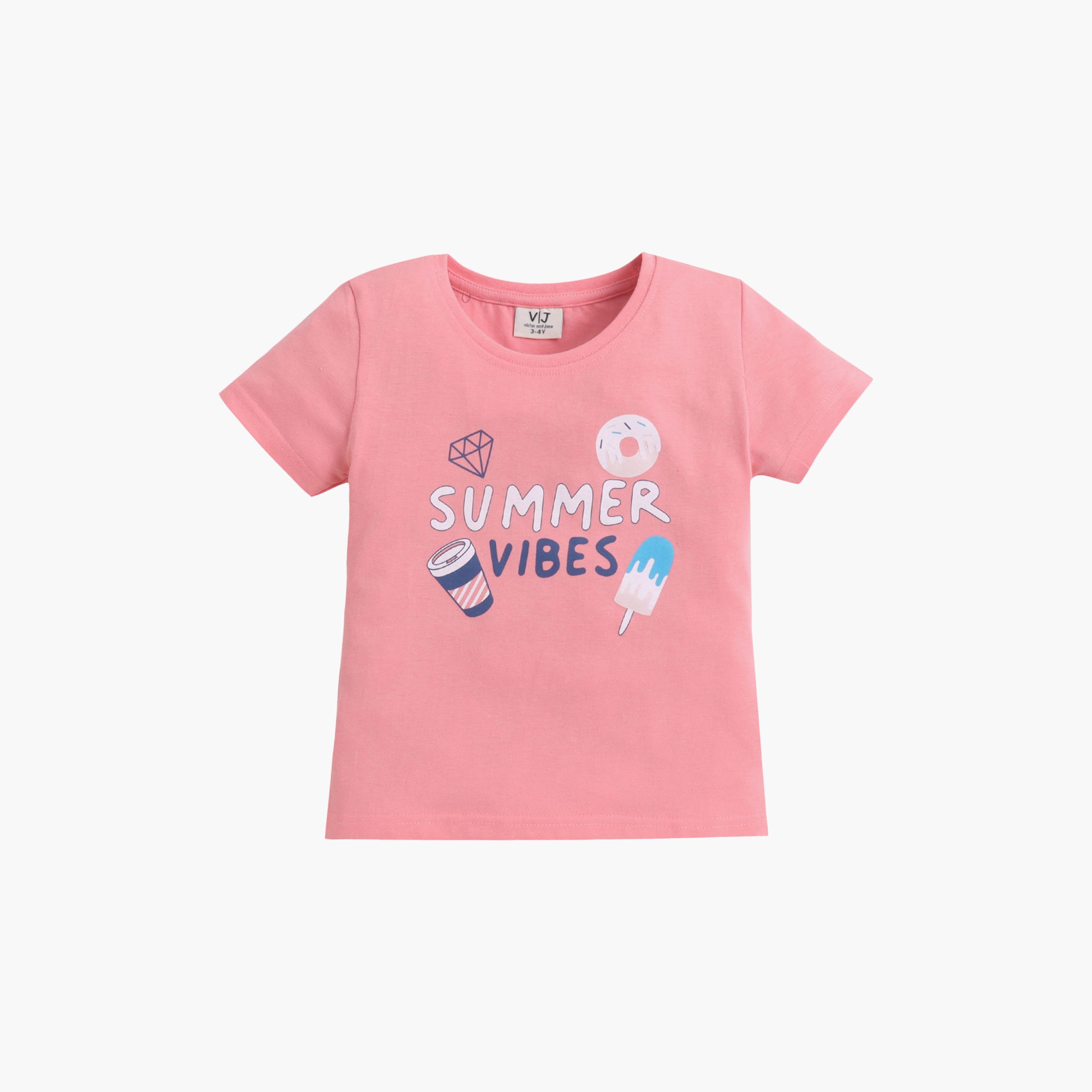 Victor and Jane Summer Vibes Printed Cotton T-Shirt & Shorts Set-girls-clothing-setsandcoords-image-3