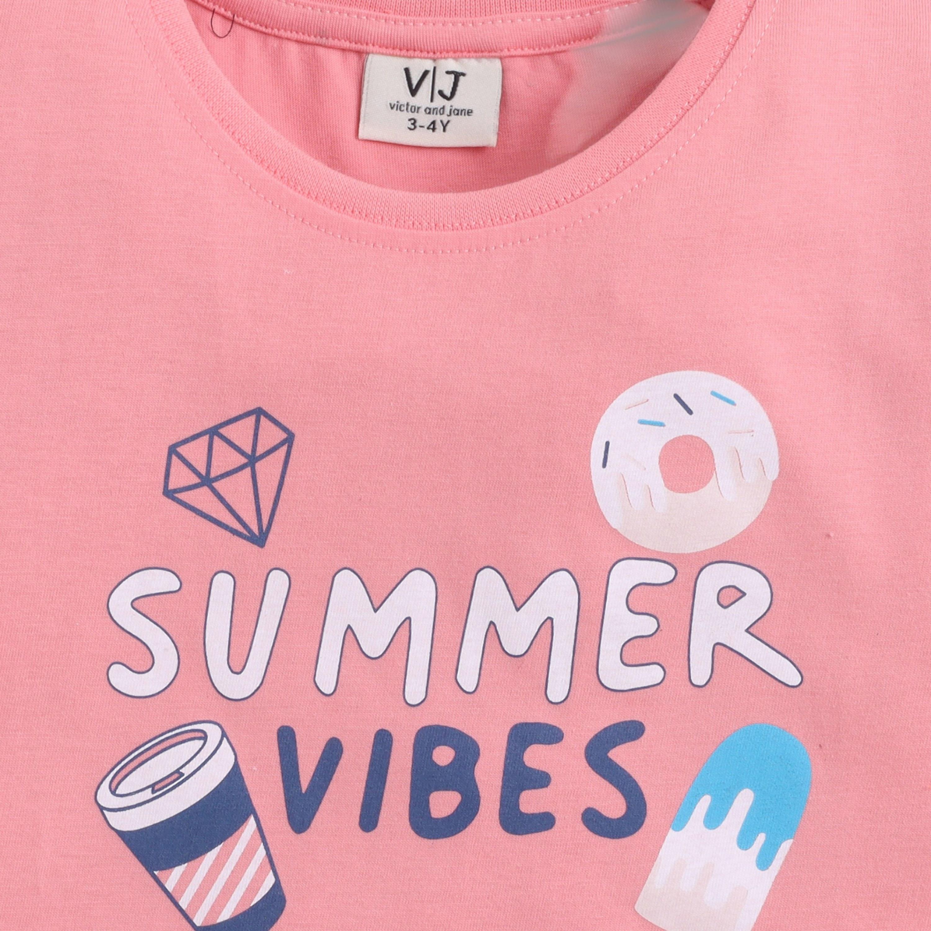 Victor and Jane Summer Vibes Printed Cotton T-Shirt & Shorts Set-girls-clothing-setsandcoords-image-5