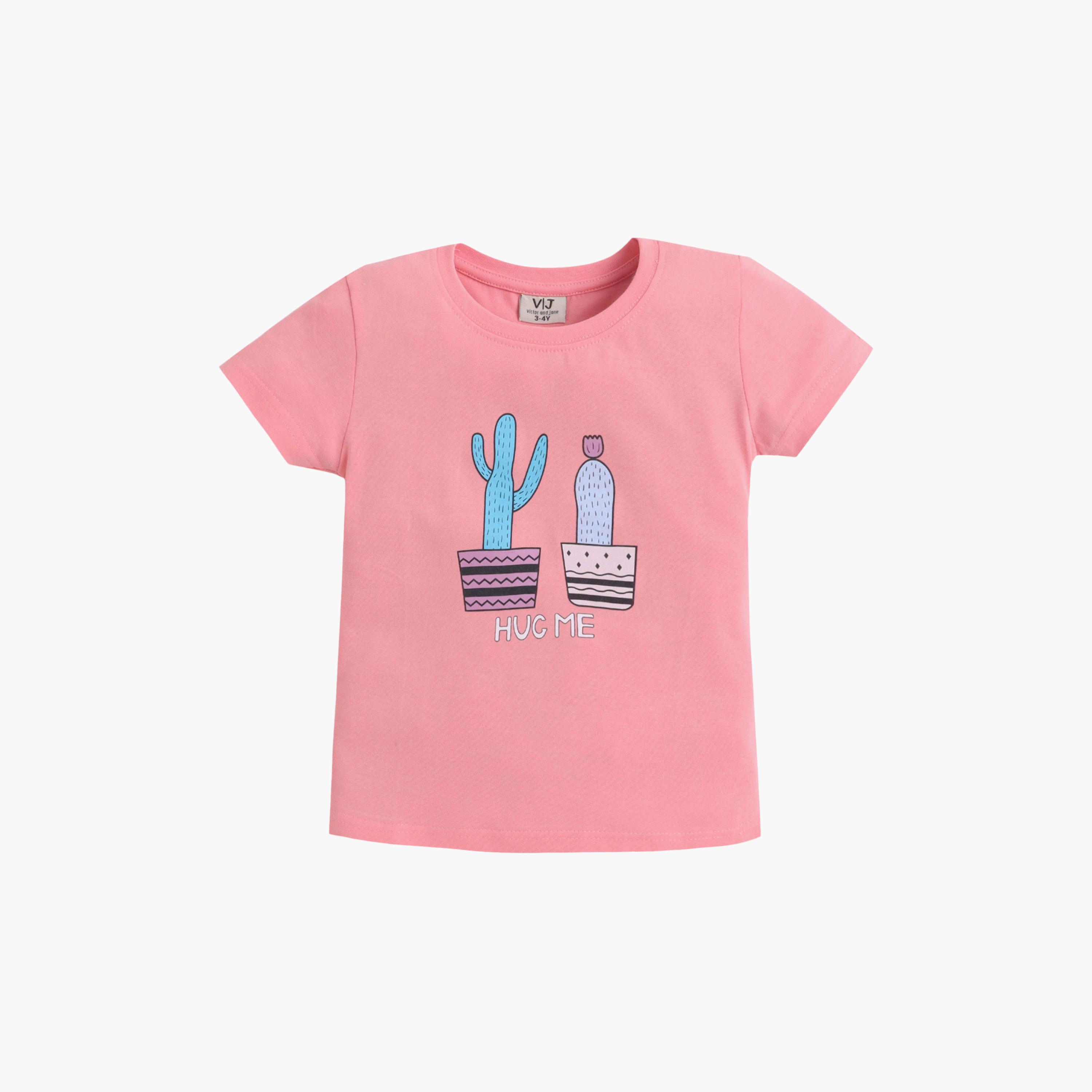Victor and Jane Cactus Printed Cotton T-Shirt & Shorts Set-girls-clothing-setsandcoords-image-3