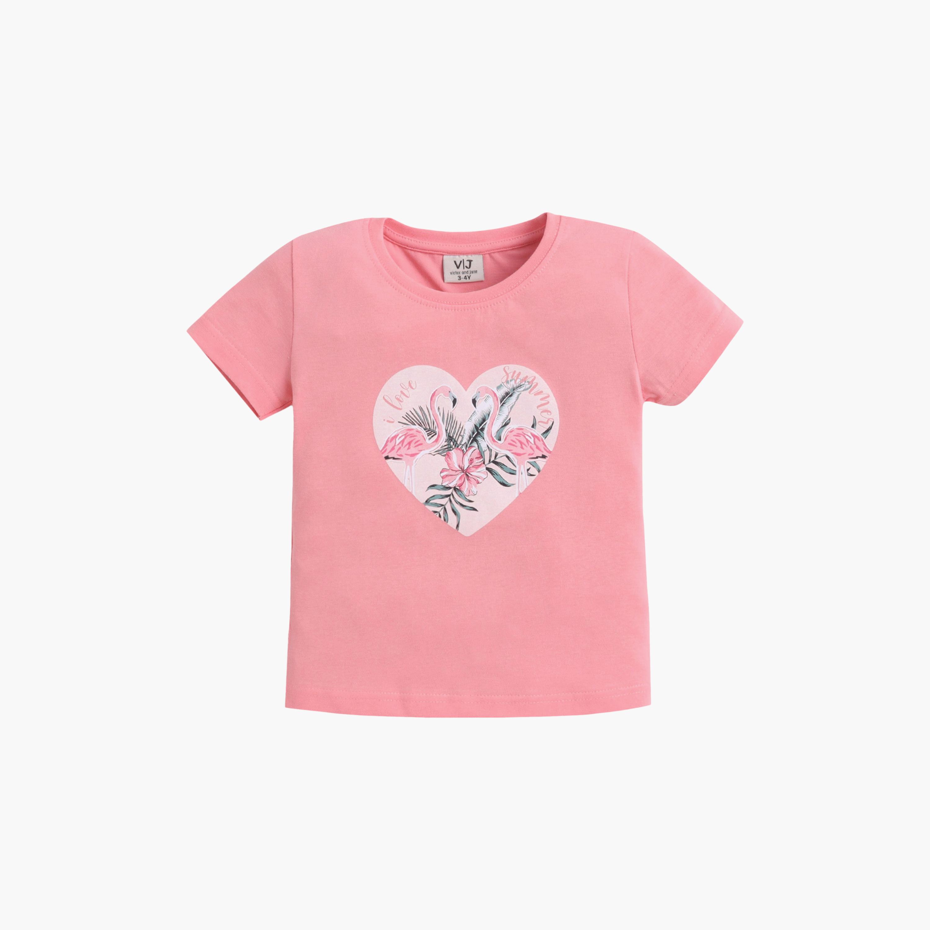 Victor and Jane Flamingo Printed Cotton T-Shirt & Shorts Set-girls-clothing-setsandcoords-image-3