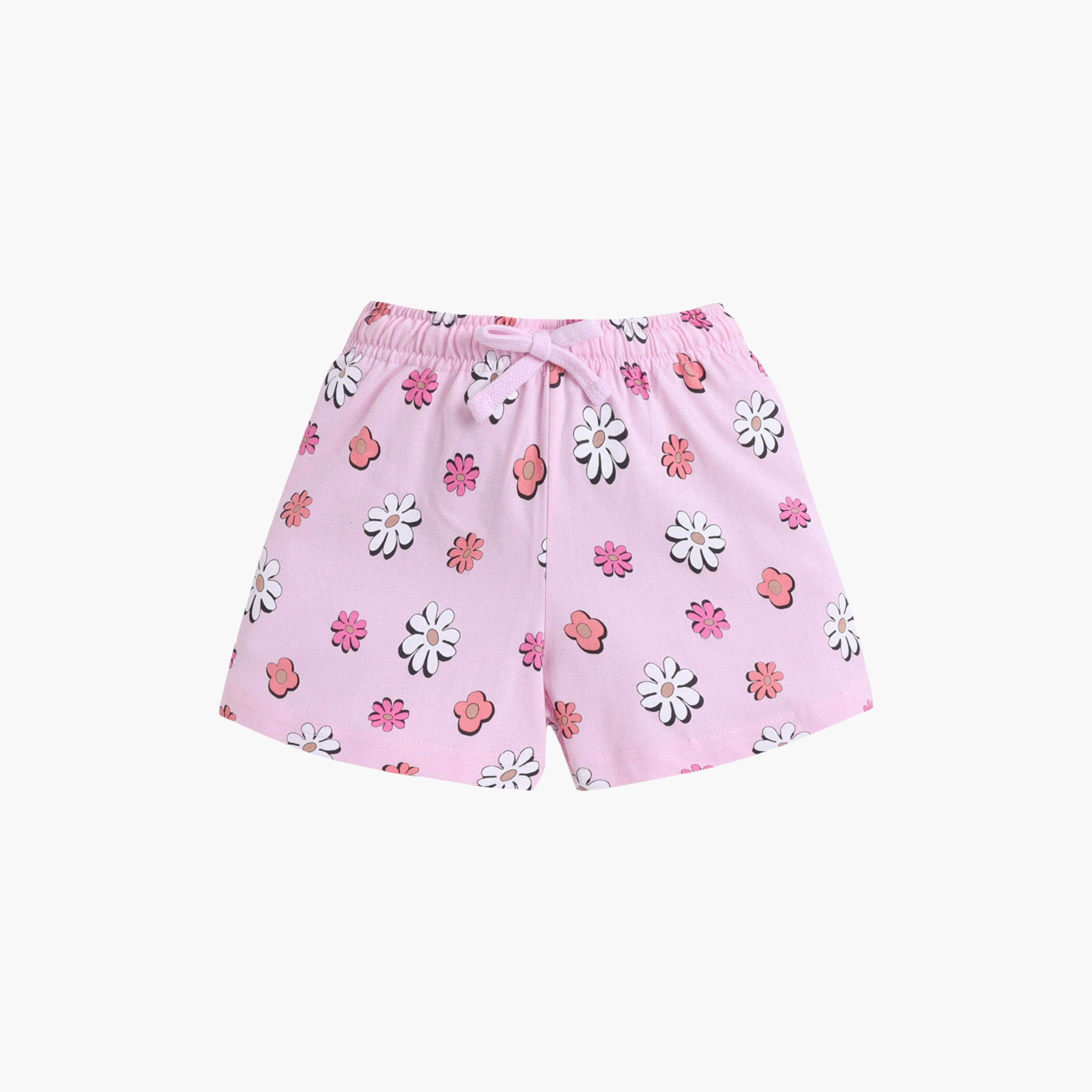 طقم تي شيرت قطني وشورت بطبعة زهور من فيكتور آند جين-baby-girls-clothing-setsandcoords-image-4