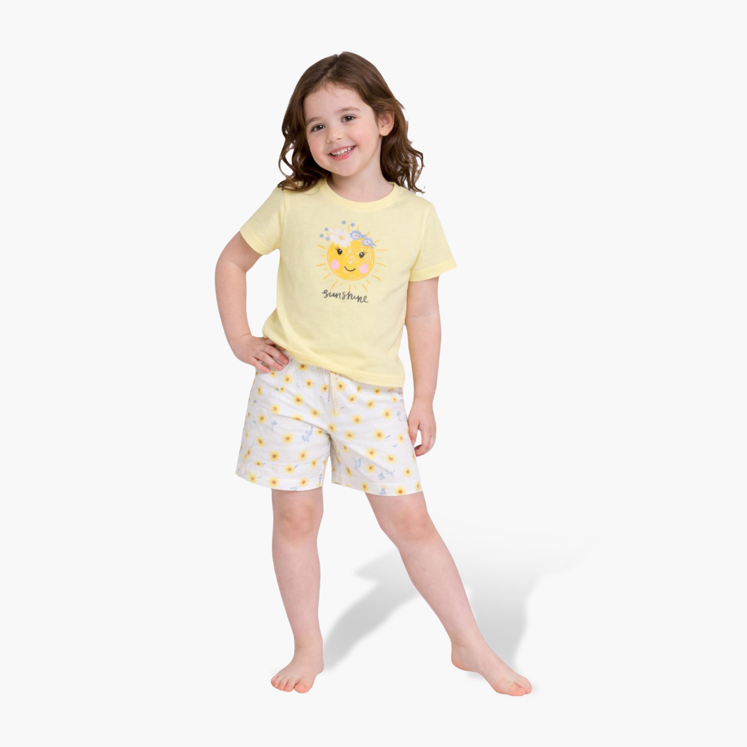 Victor and Jane Sunshine Printed Cotton T-Shirt & Shorts Set-girls-clothing-setsandcoords-image-1