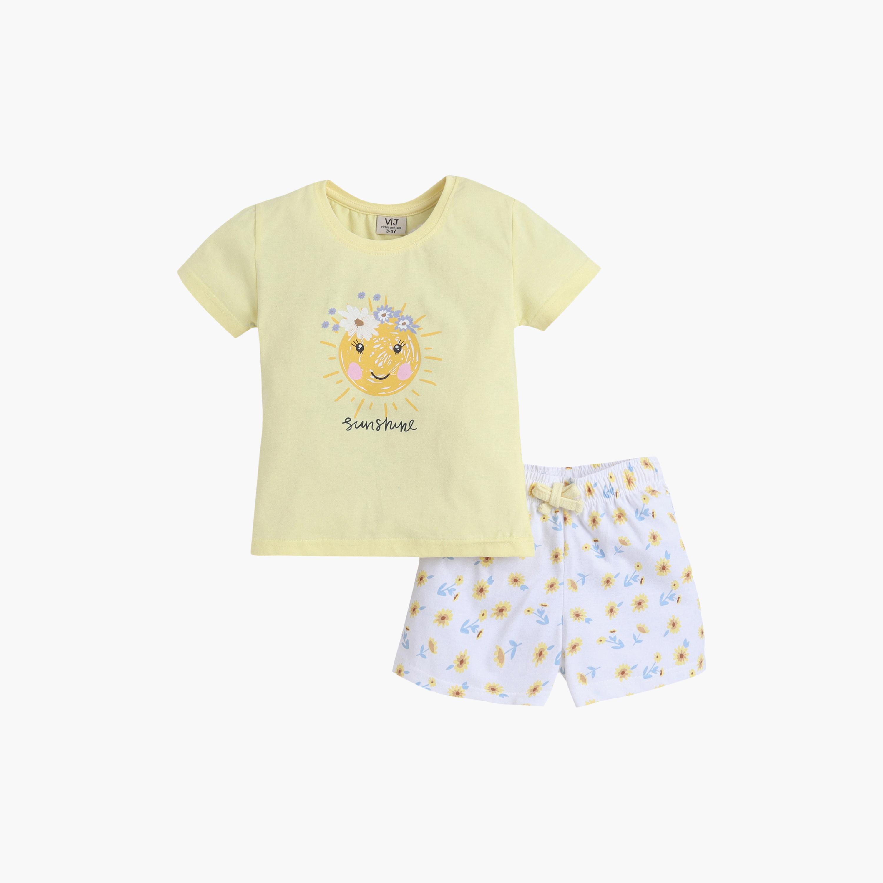 Victor and Jane Sunshine Printed Cotton T-Shirt & Shorts Set-girls-clothing-setsandcoords-image-2